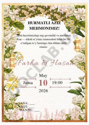 Farha va Hasanning nikoh to‘yi taklifnomasi