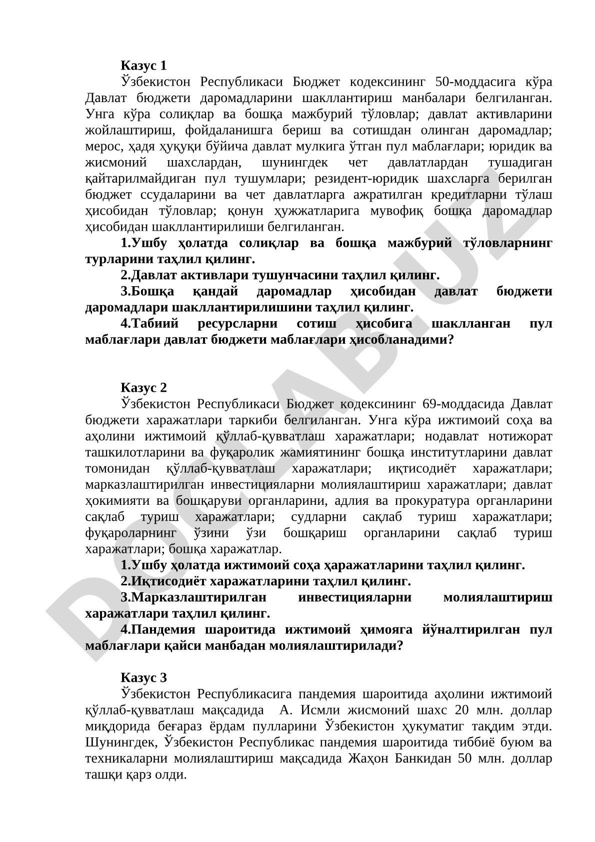 Давлат бюджети даромадлари ва харажатлари таҳлили