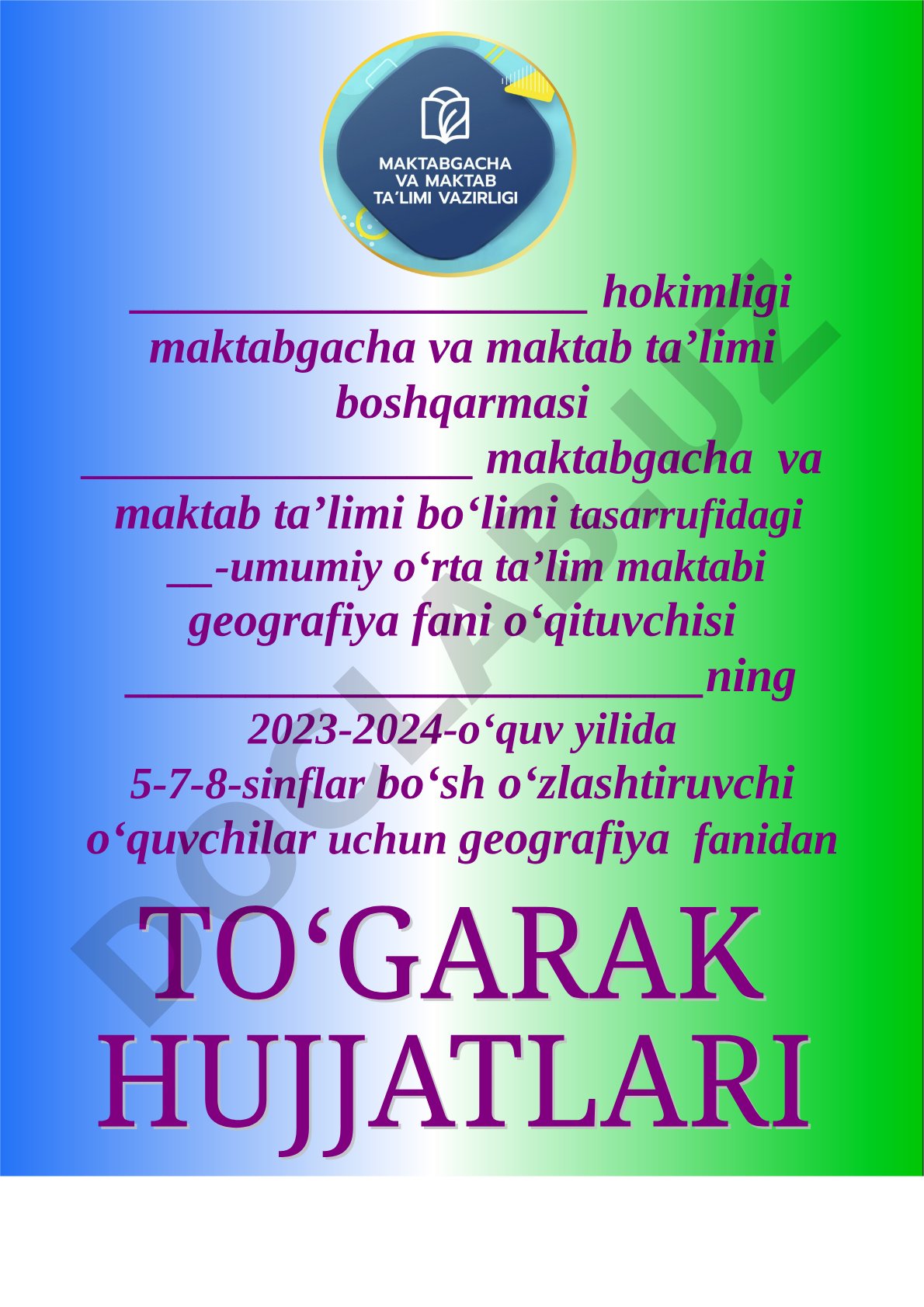 2023-2024-o‘quv yilida 5-7-8-sinflar bo‘sh o‘zlashtiruvchi o‘quvchilar uchun geografiya fanidan to‘garak