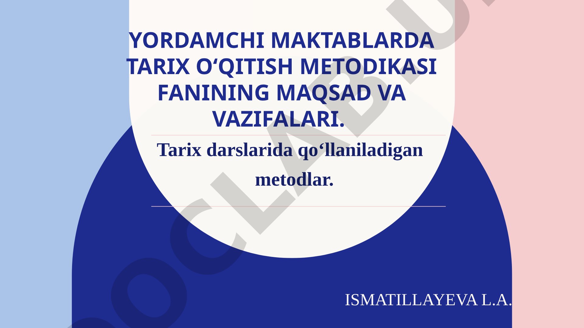 Yordamchi Maktablarda Tarix O‘qitish Metodikasi Fanining Maqsad va Vazifalari