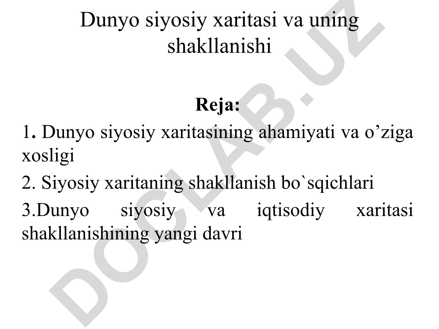 Dunyo siyosiy xaritasi va uning shakllanishi