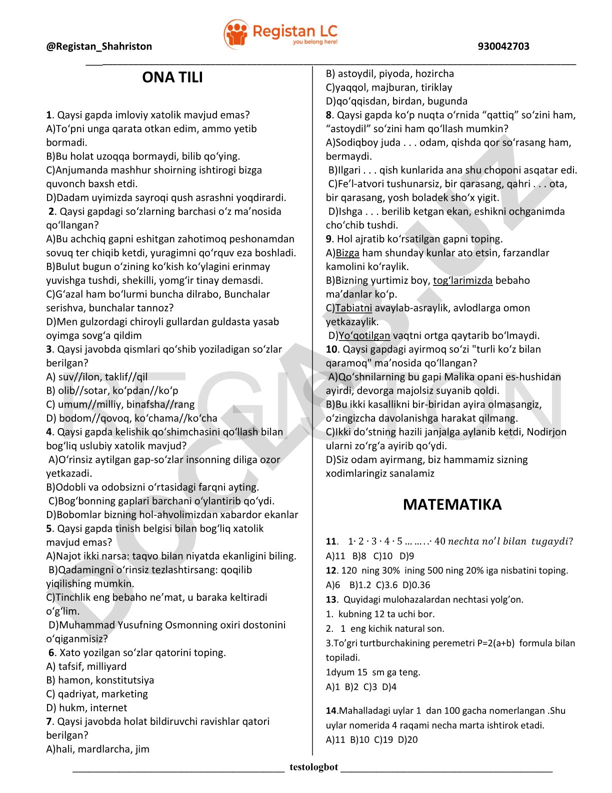Ona tili test savollari