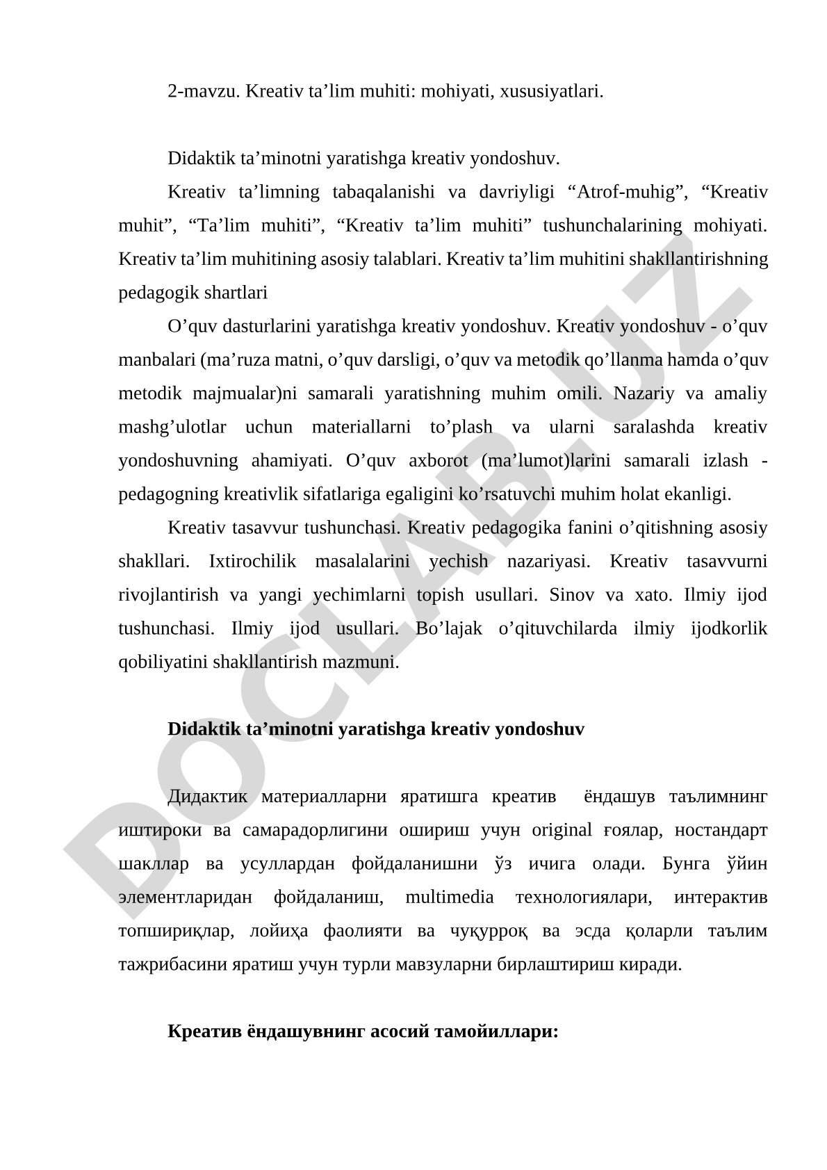 Kreativ taʼlim muhiti: mohiyati, xususiyatlari