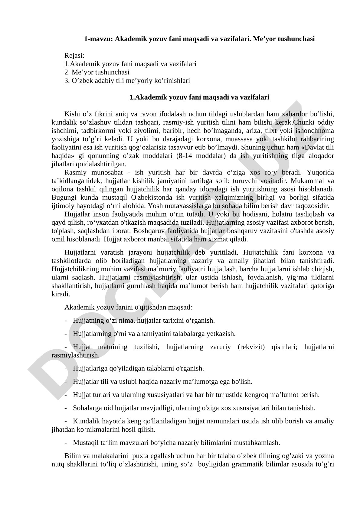 Akademik yozuv fani maqsadi va vazifalari. Me’yor tushunchasi