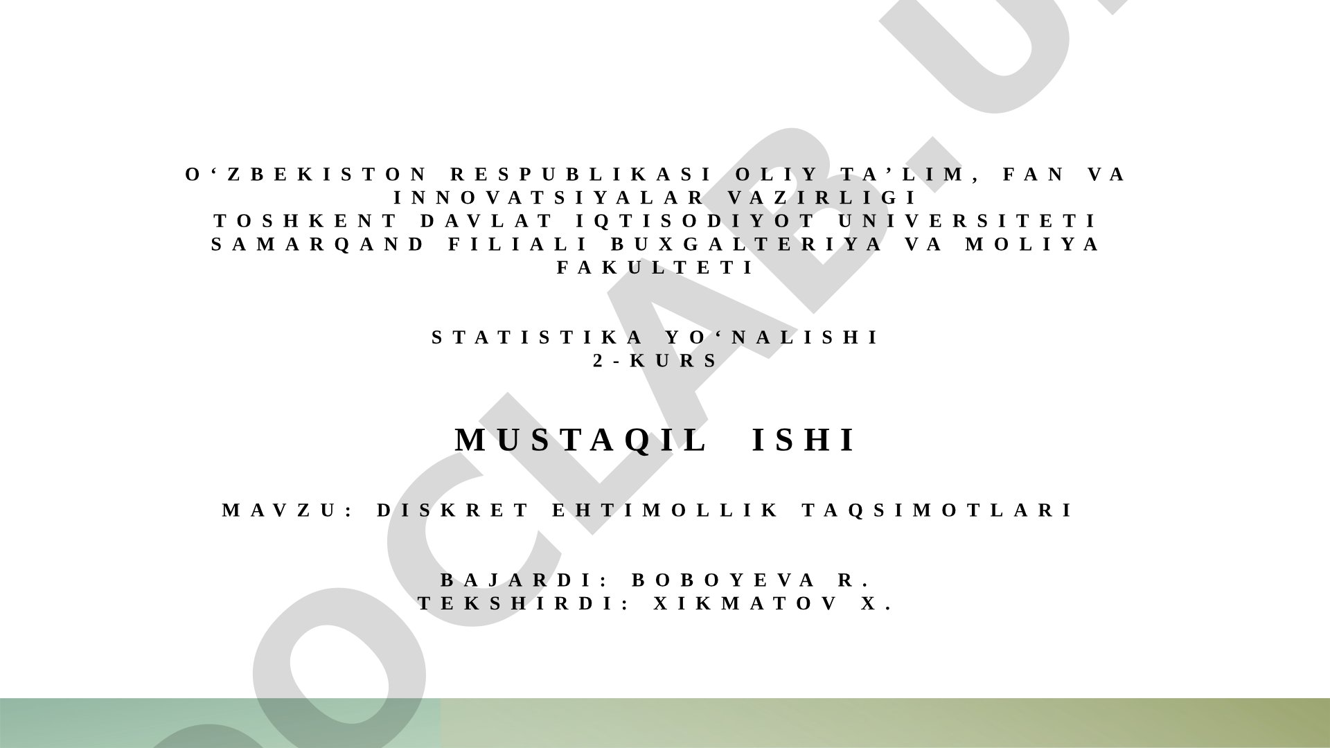 Diskret ehtimollik taqsimotlari