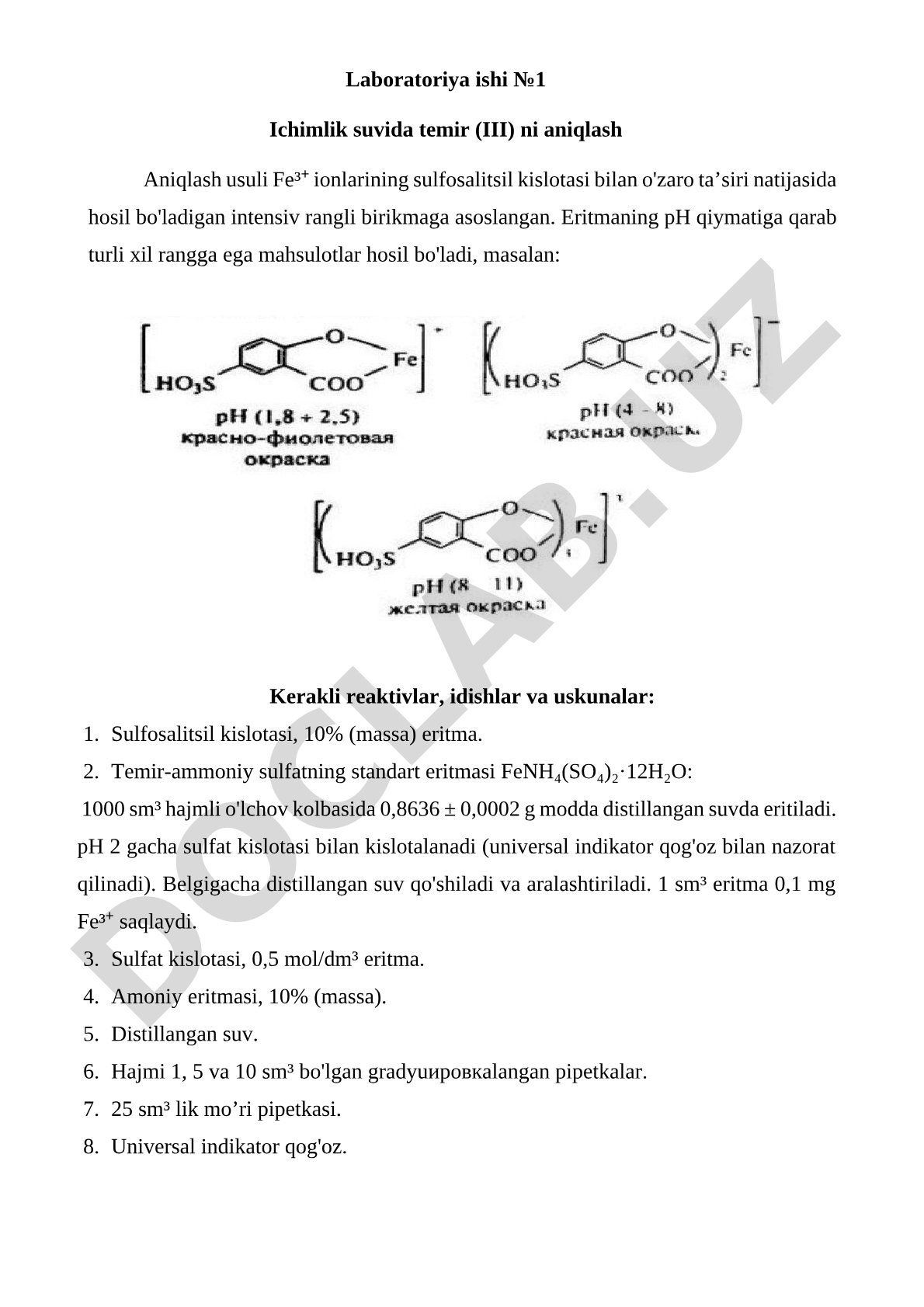 Ichimlik suvida temir (III) ni aniqlash