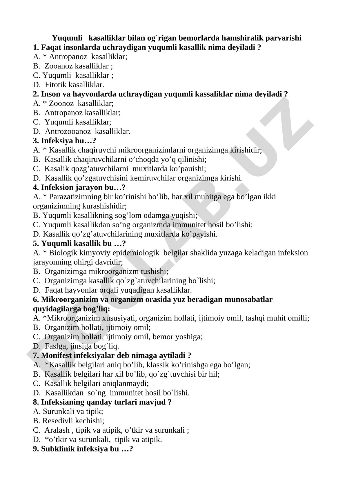 Yuqumli kasalliklar bilan og'rigan bemorlarda hamshiralik parvarishi