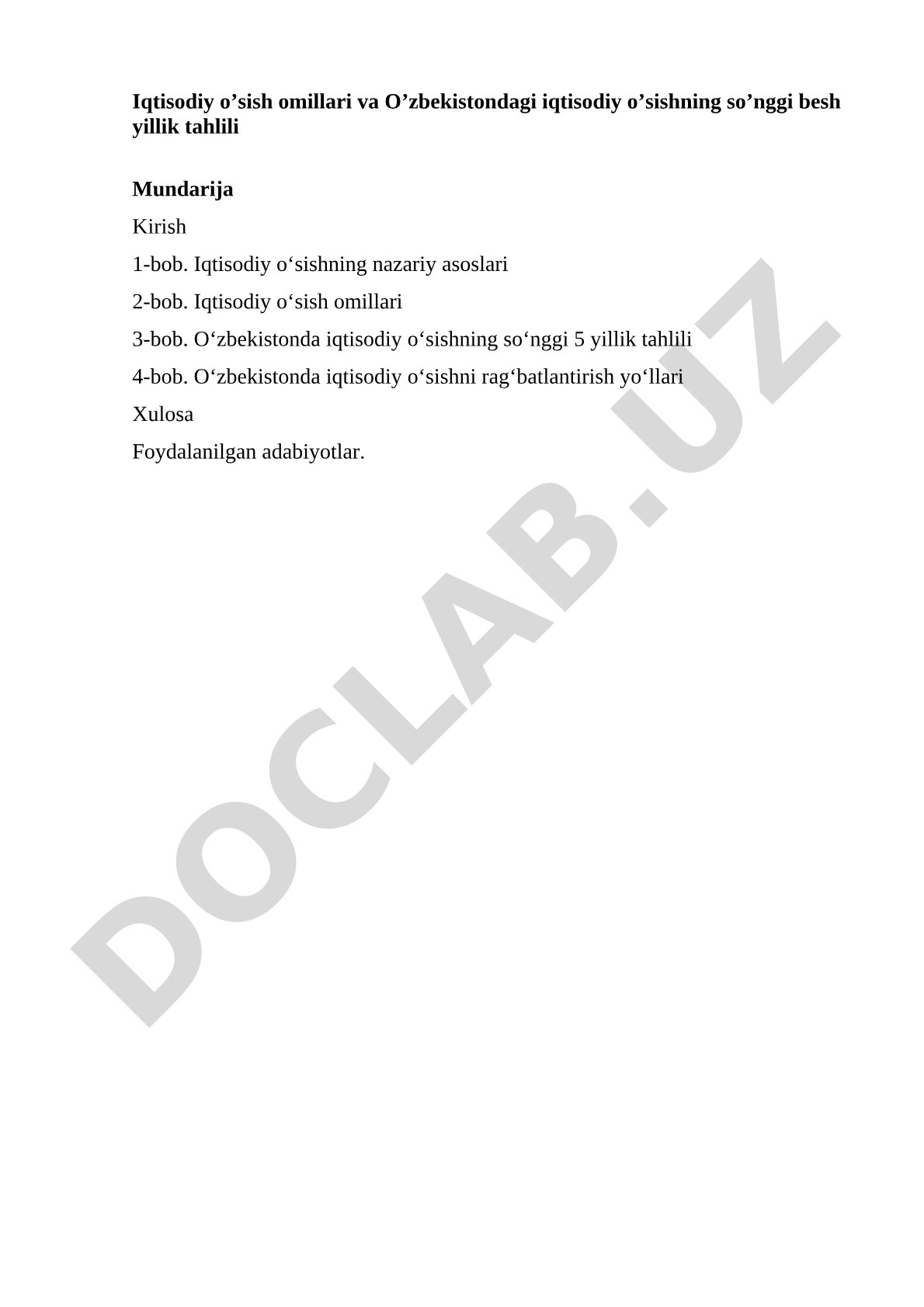 Iqtisodiy o’sish omillari va O’zbekistondagi iqtisodiy o’sishning so’nggi besh yillik tahlili