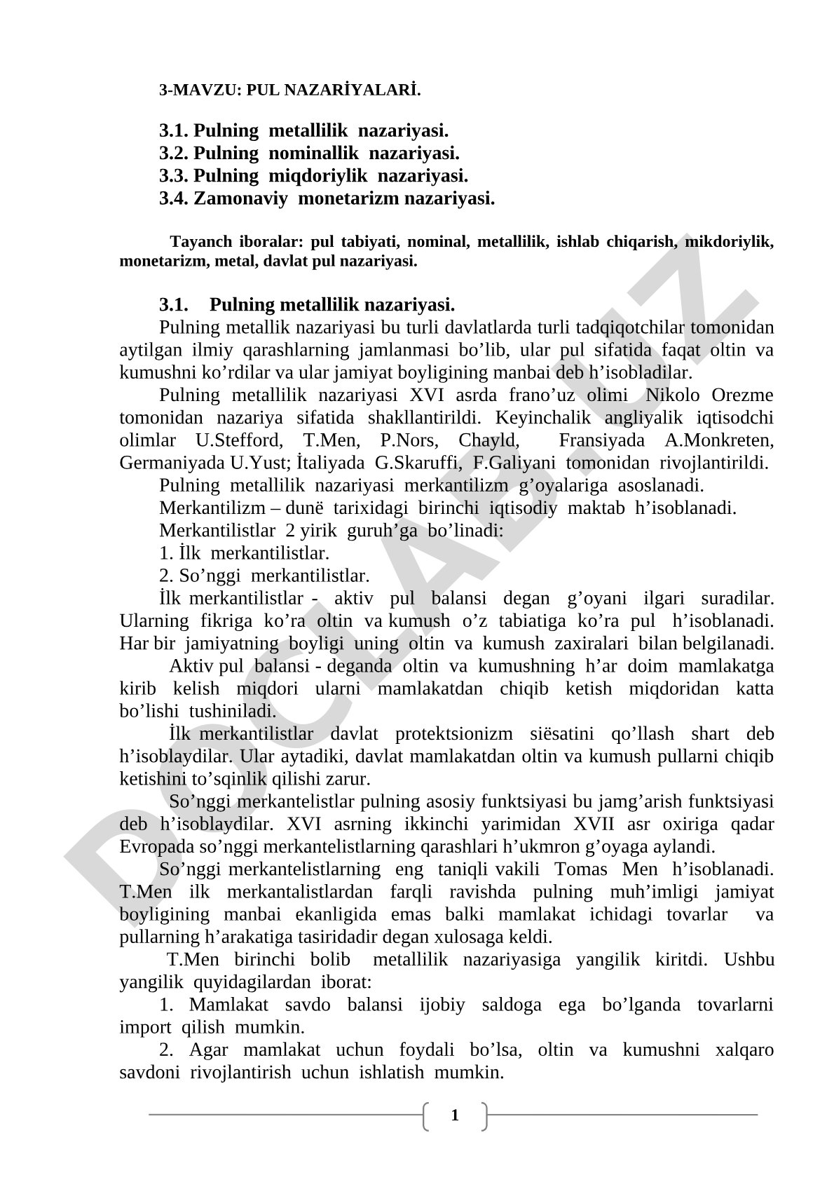 Pul nazariyalari