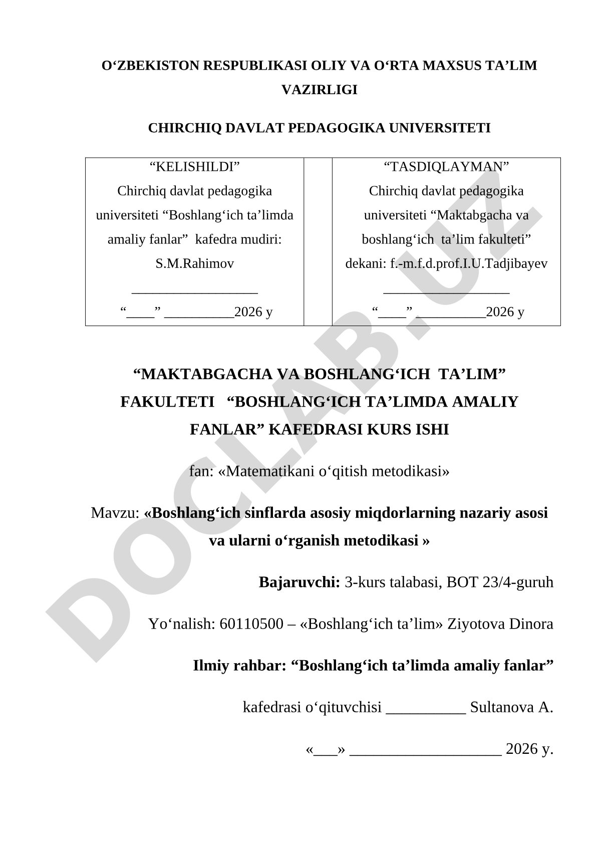 Boshlang‘ich sinflarda asosiy miqdorlarning nazariy asosi va ularni o‘rganish metodikasi