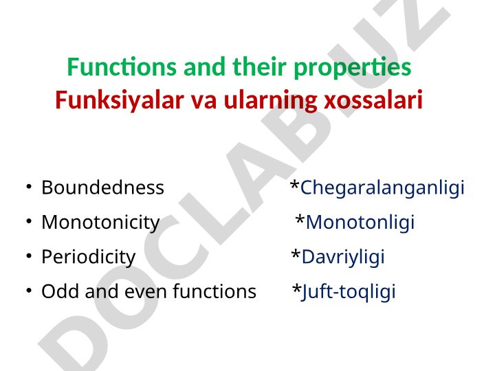 Funksiyalar va ularning xossalari