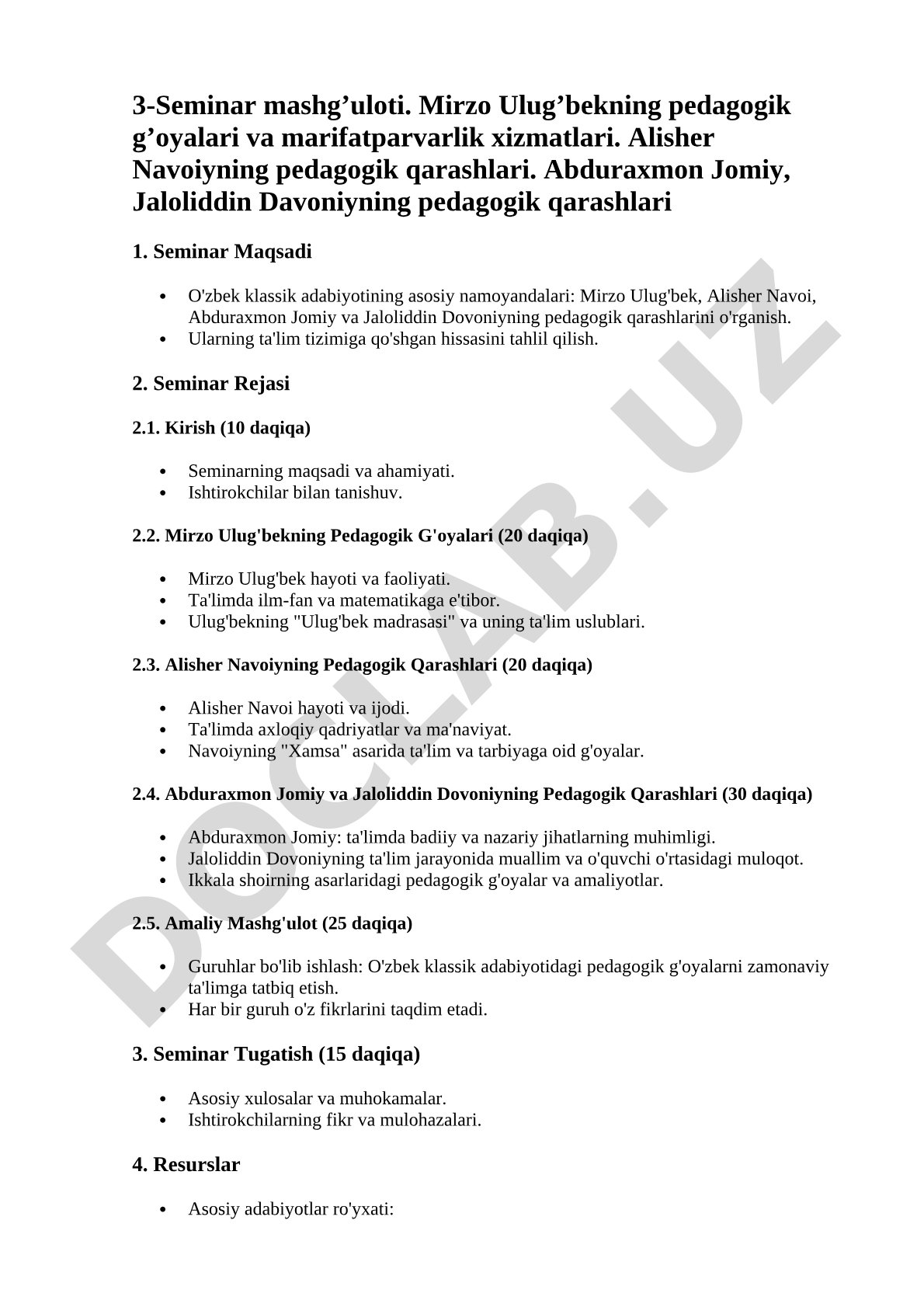 Mirzo Ulug'bek, Alisher Navoiy, Abduraxmon Jomiy, Jaloliddin Davoniyning pedagogik qarashlari