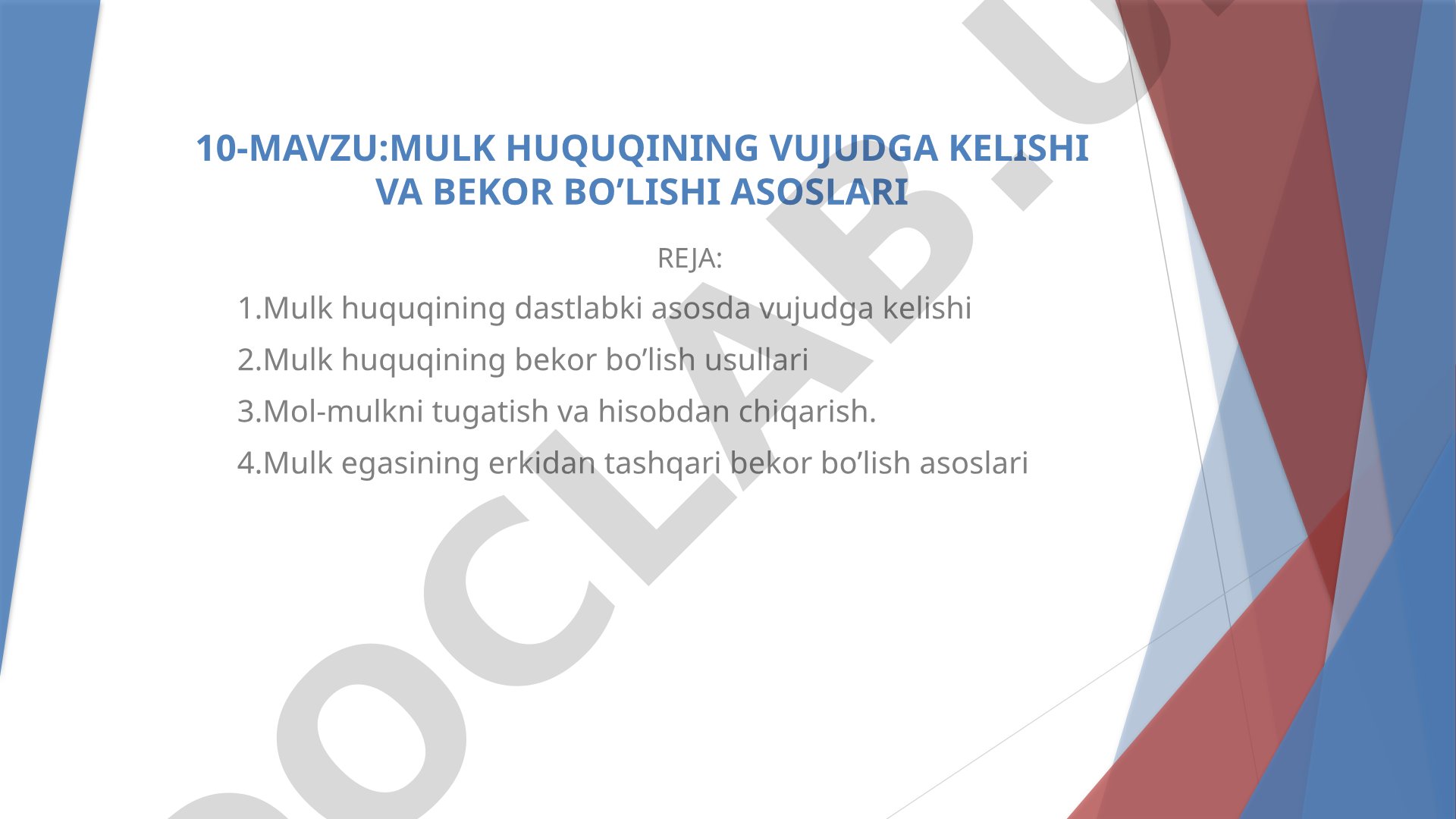 Mulk huquqining vujudga kelishi va bekor bo'lishi asoslari