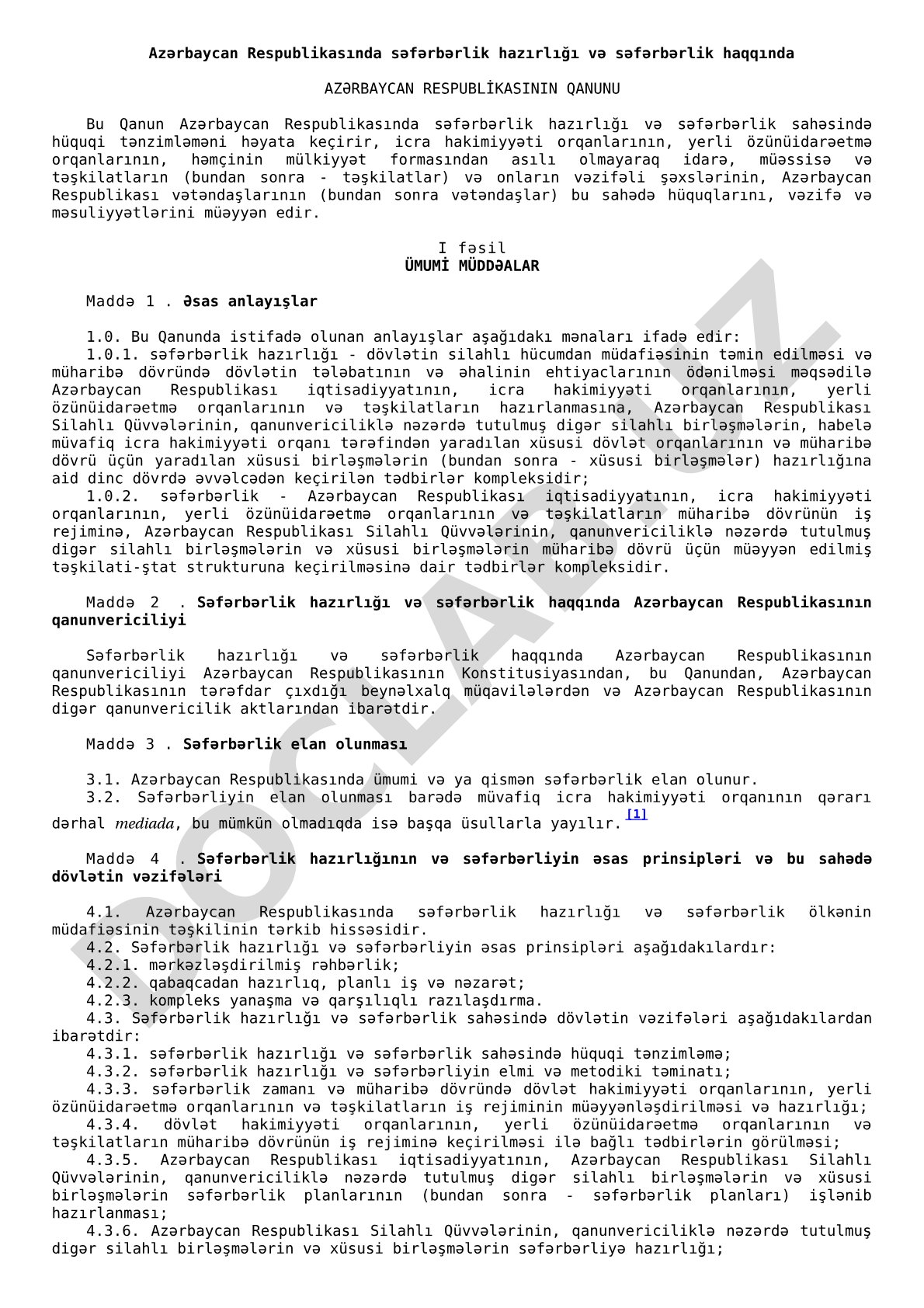 Azərbaycan Respublikasında səfərbərlik hazırlığı və səfərbərlik