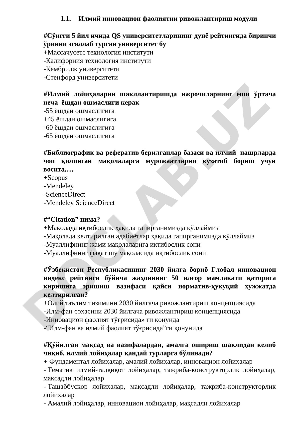 Ilmiy innovatsion faoliyatni rivojlantirish moduli