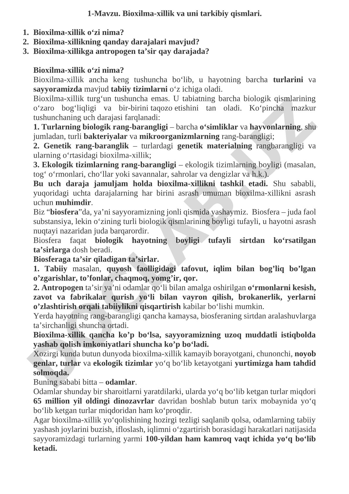 Bioxilma-xillik va uni tarkibiy qismlari