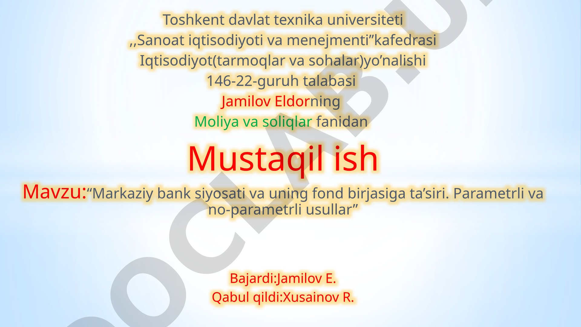 “Markaziy bank siyosati va uning fond birjasiga ta’siri