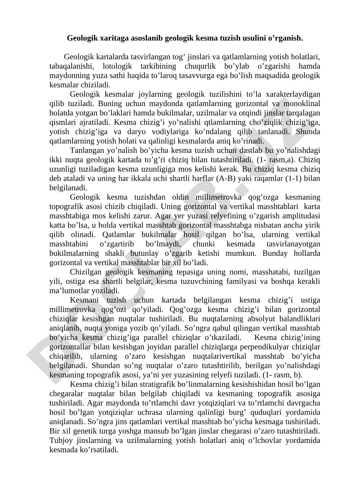 Geologik xaritaga asoslanib geologik kesma tuzish usuli