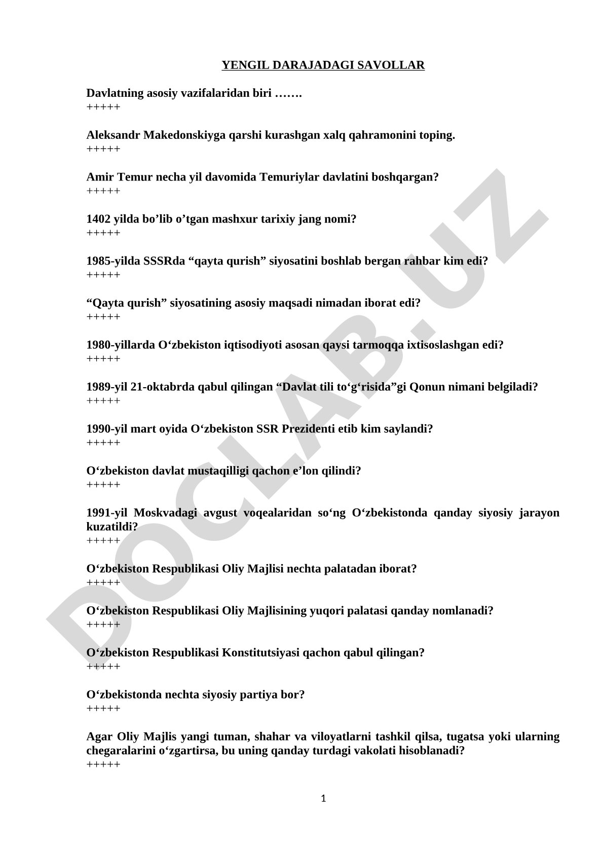 Yengil darajadagi savollar