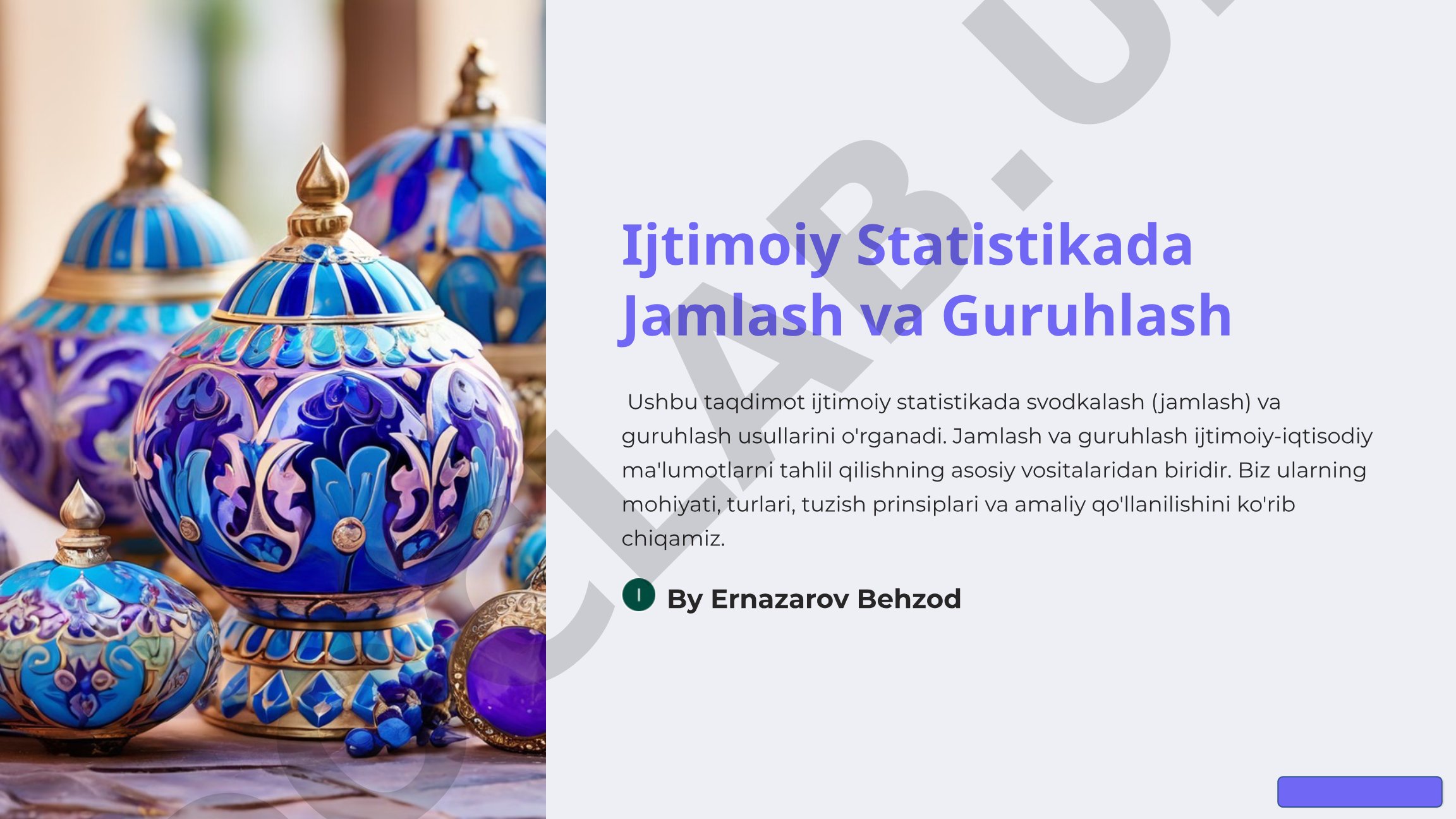 Ijtimoiy Statistikada Jamlash va Guruhlash