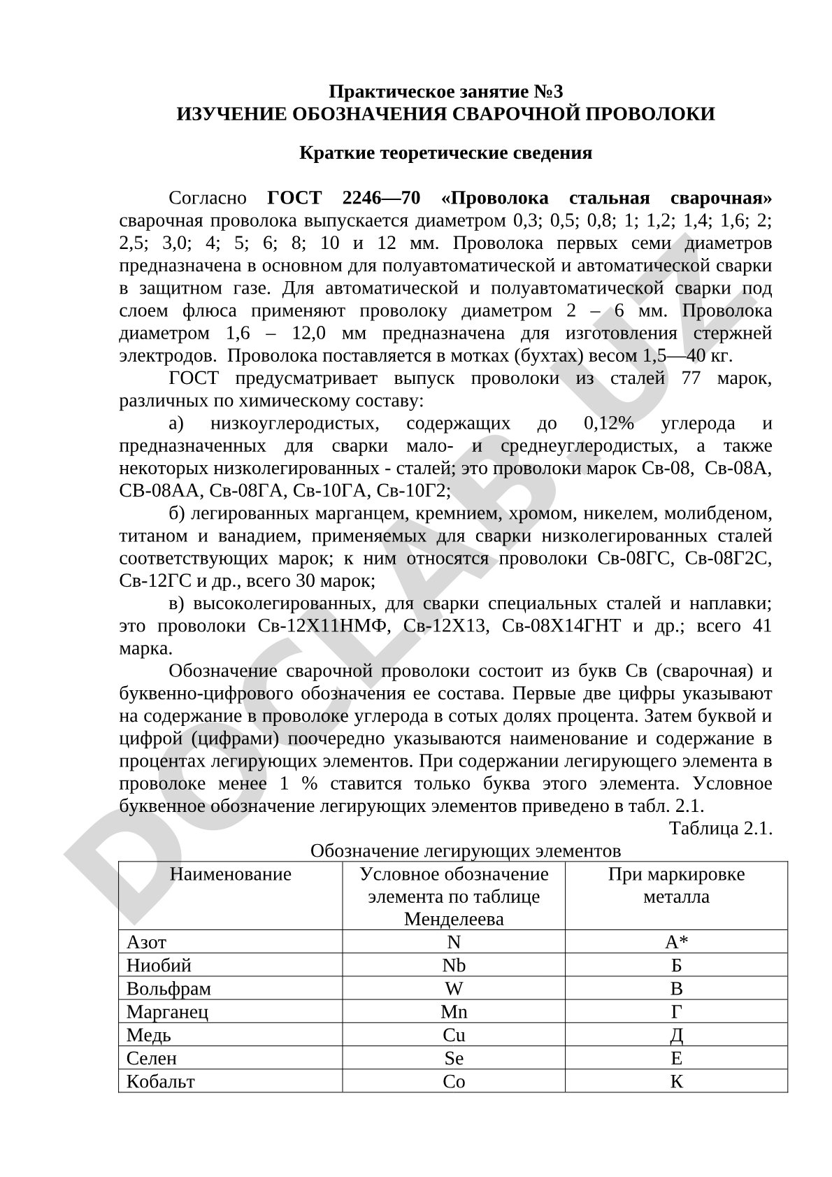 Практическое занятие №3 Изучение обозначения сварочной проволоки