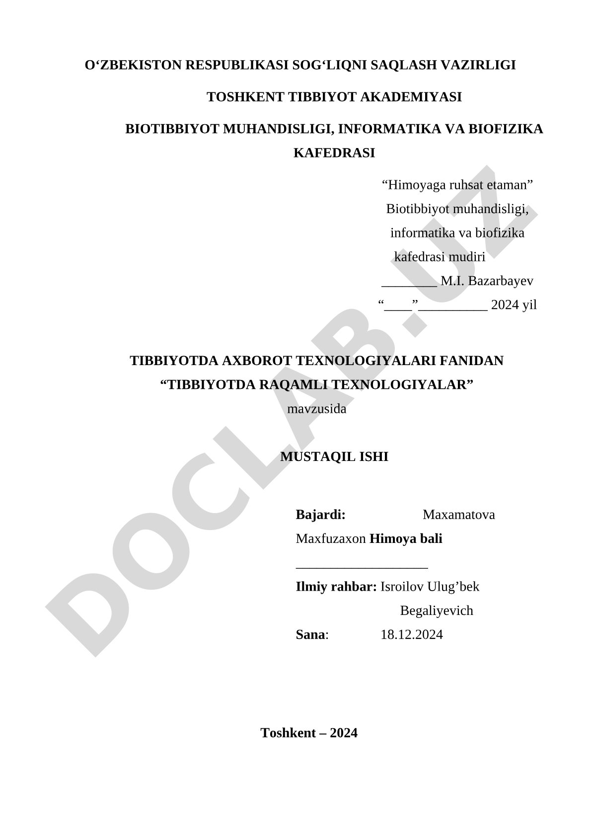 Tibbiyotda raqamli texnologiyalar