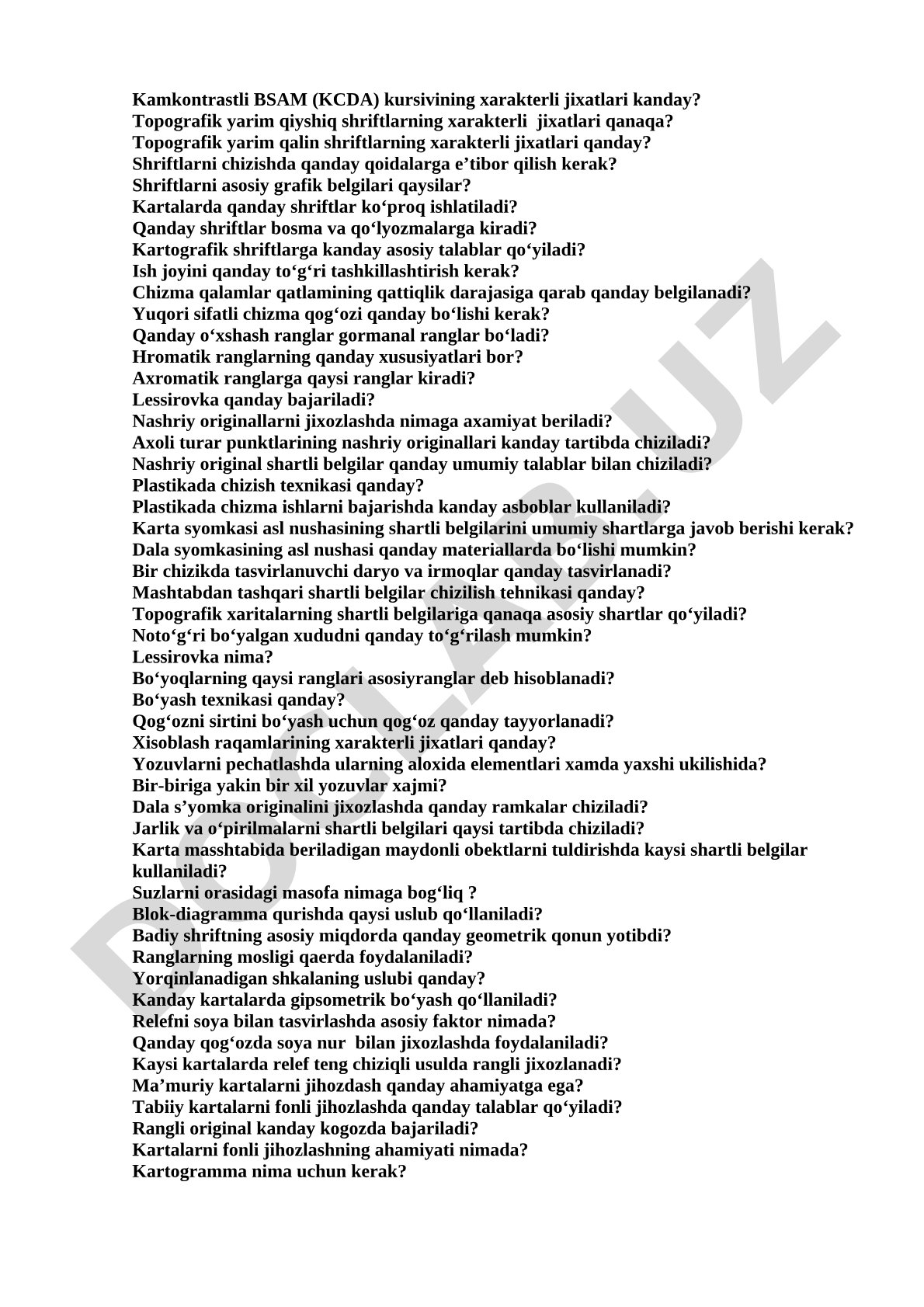 Kartografiya va chizmachilik: shriftlar, ranglar, nashriy originallar