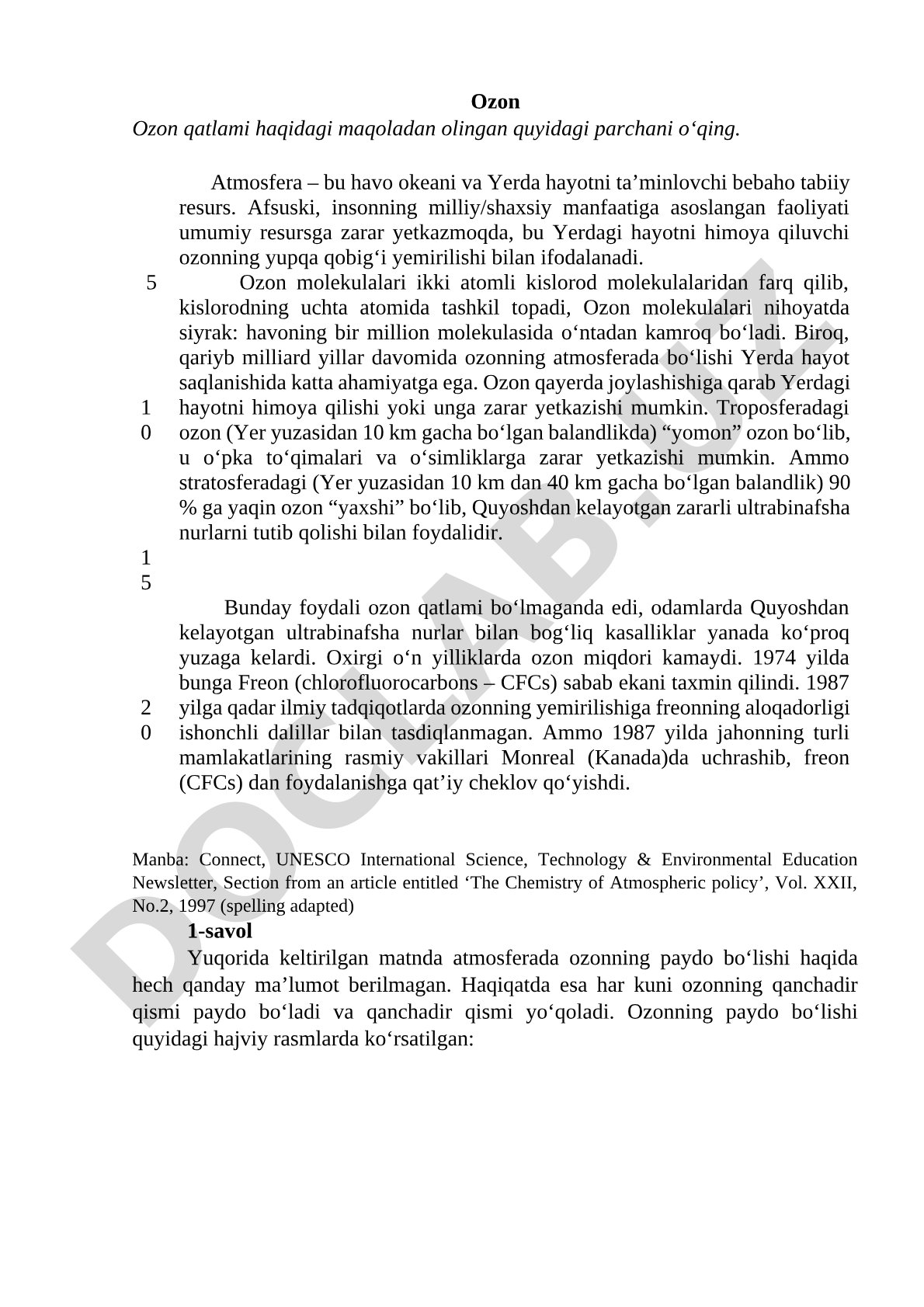 Ozon qatlami va uning Yerdagi hayotdagi roli