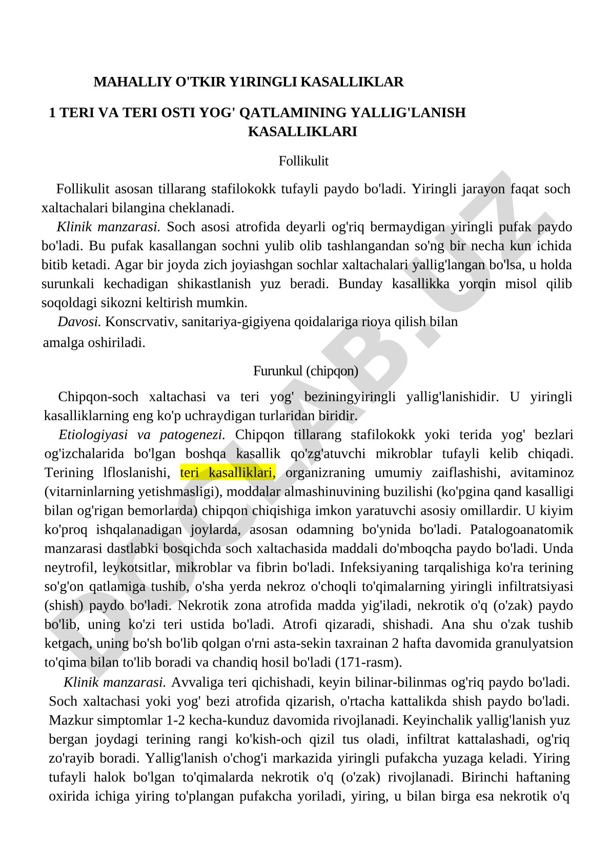Mahalliy o'tkir yiringli kasalliklar