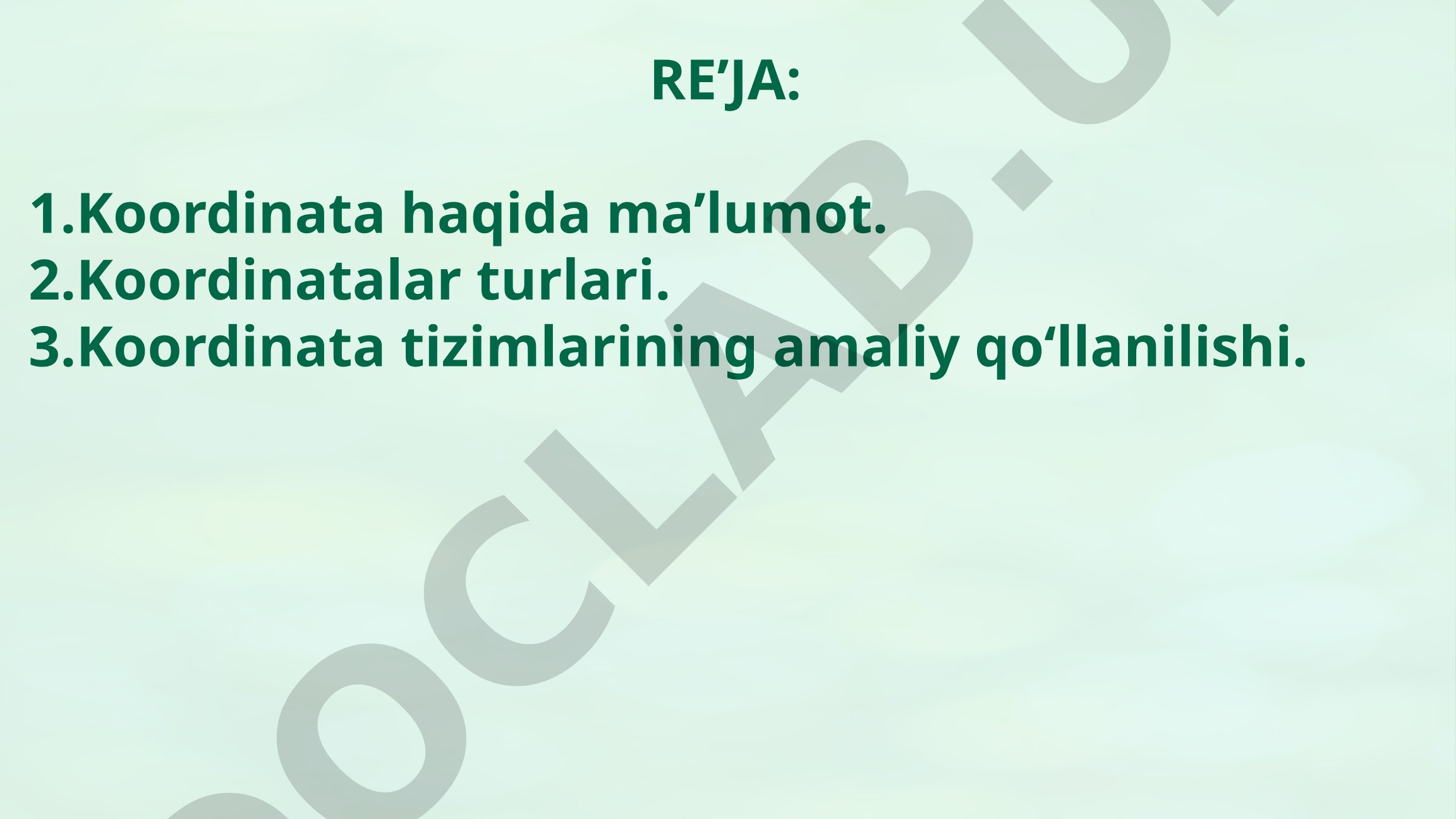 Koordinata turlari va koordinata tizimlarining amaliy qo'llanilishi
