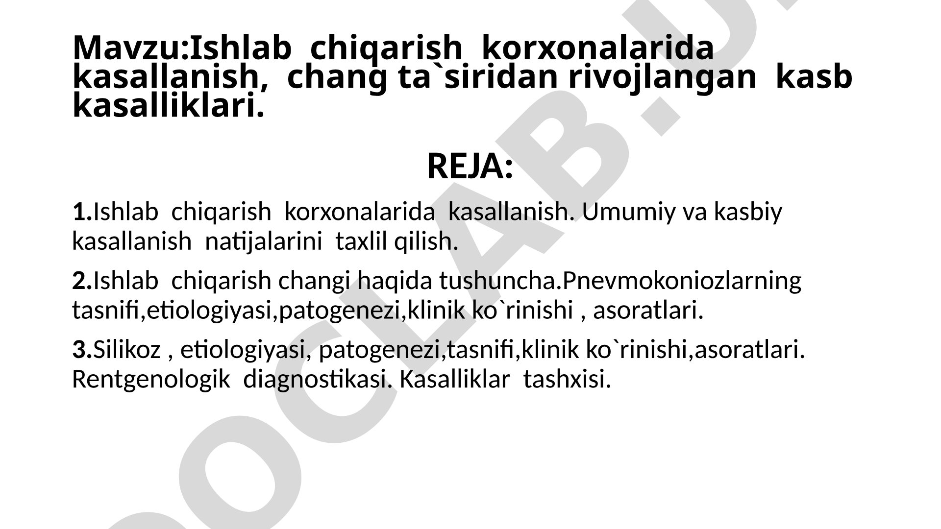 Ishlab chiqarish korxonalarida kasallanish, chang ta`siridan rivojlangan kasb kasalliklari