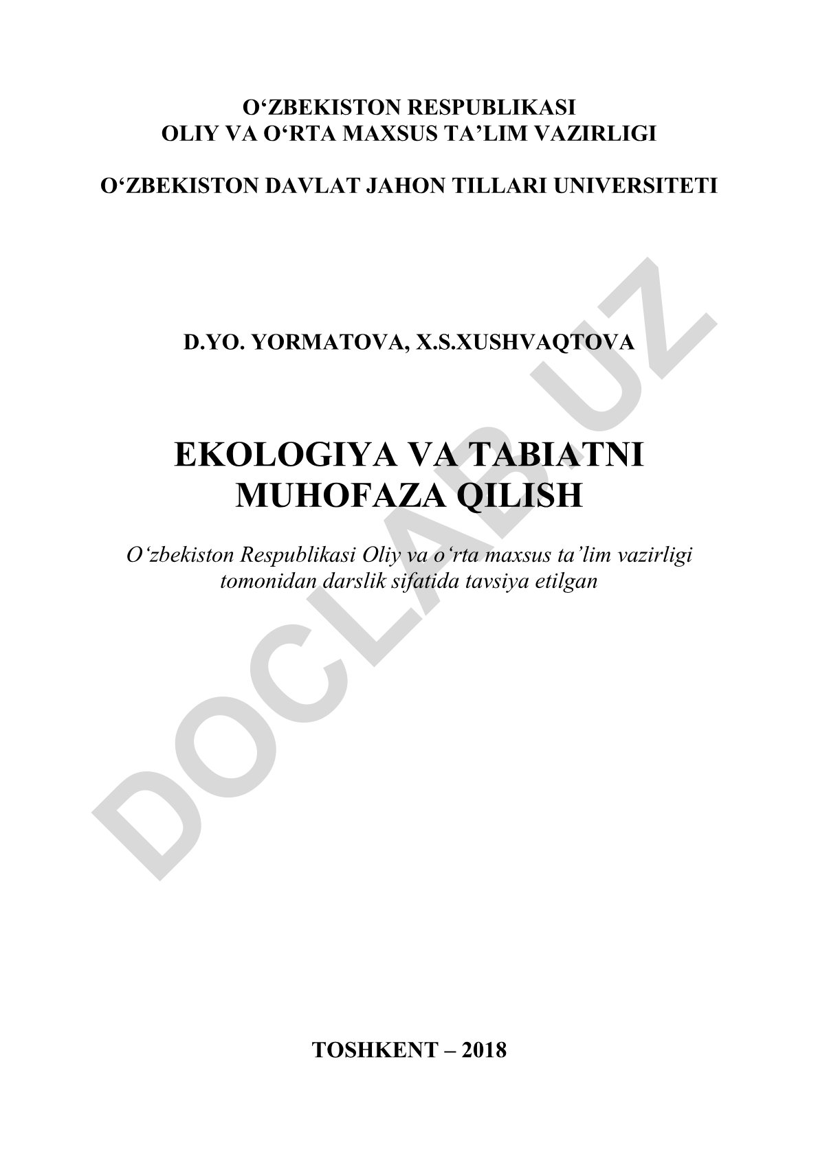 Ekologiya va tabiatni muhofaza qilish
