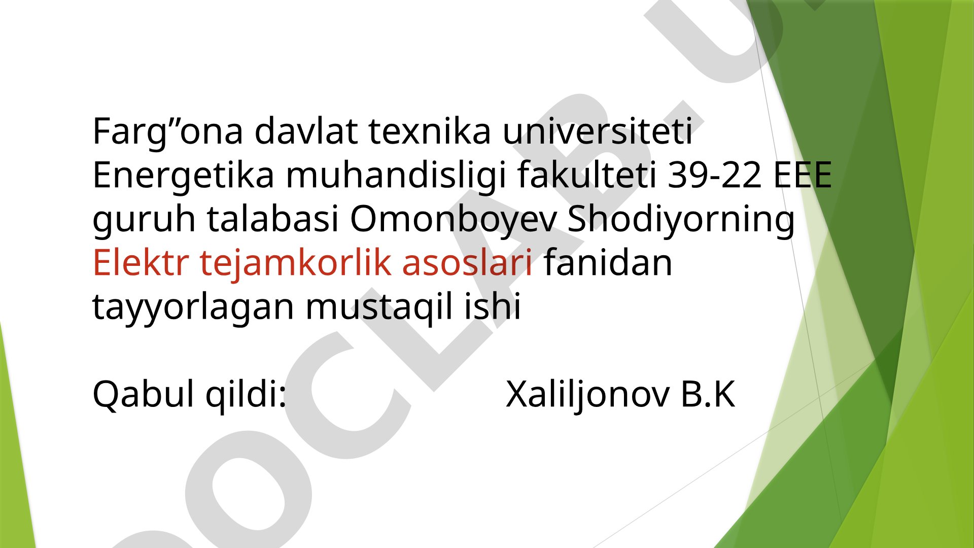 Energiya tejamkorligini boshqarish