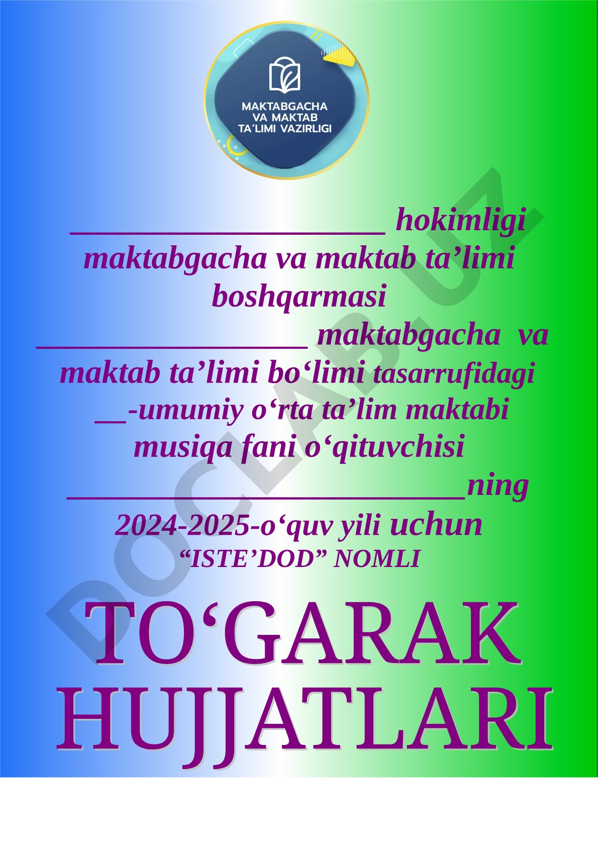Iste'dod to'garagi ish rejasi va a'zolar ro'yxati