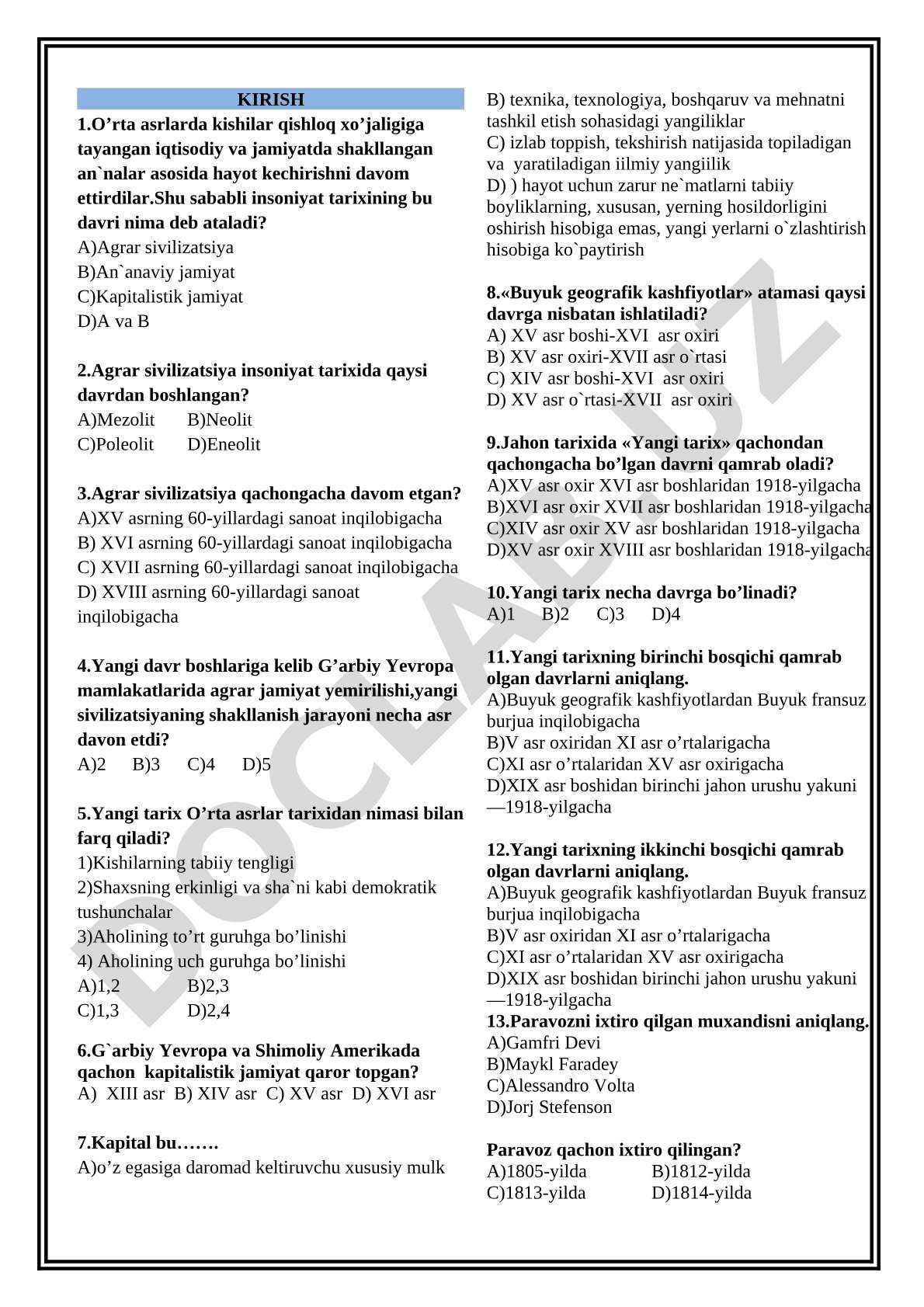 Agrar sivilizatsiya va yangi tarix