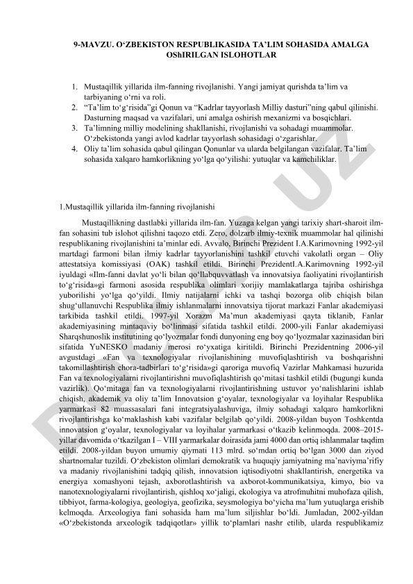 O‘zbekiston Respublikasida ta’lim sohasida amalga oshirilgan islohotlar