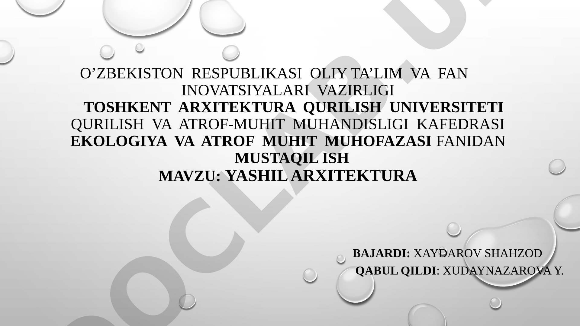 YASHIL ARXITEKTURA