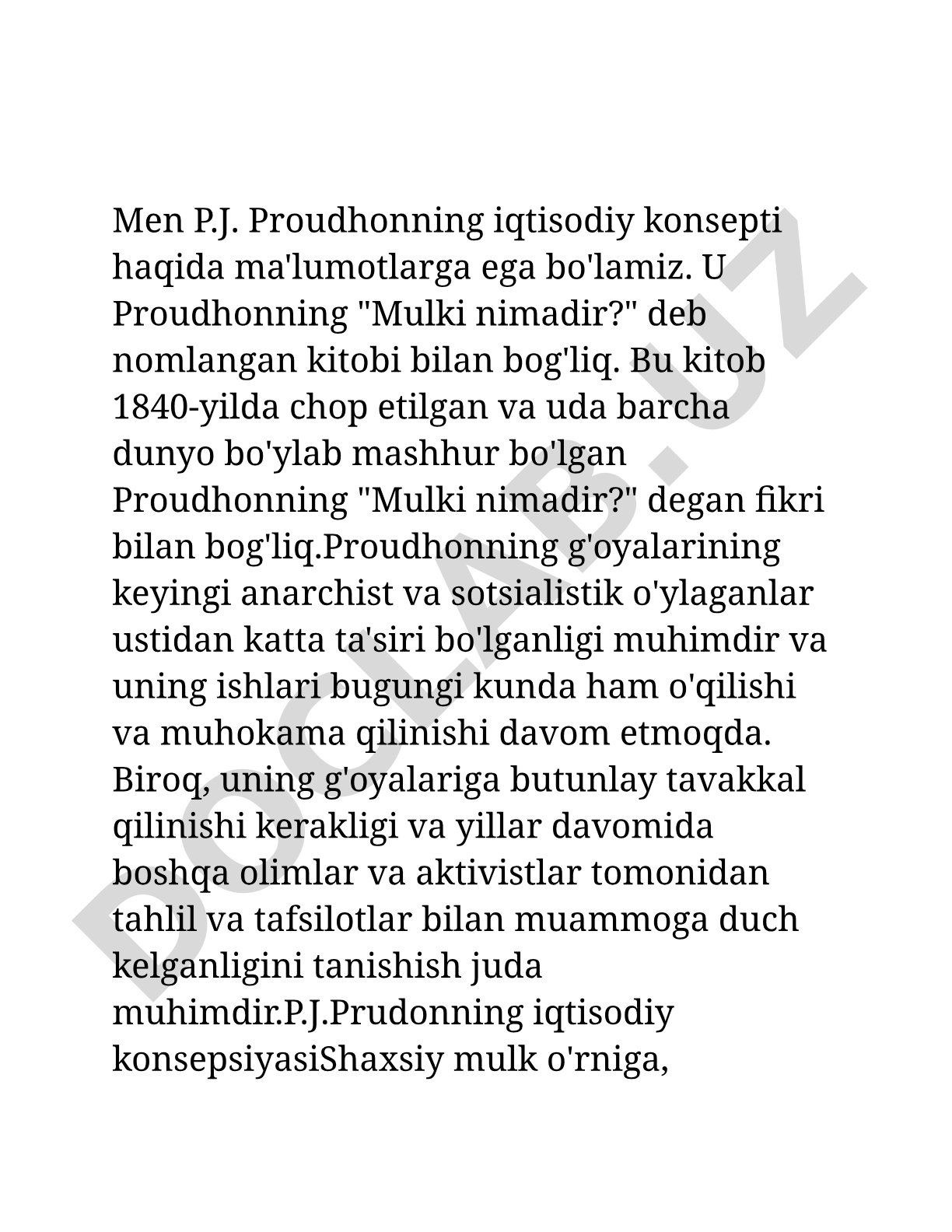 P.J. Proudhonning iqtisodiy konsepti