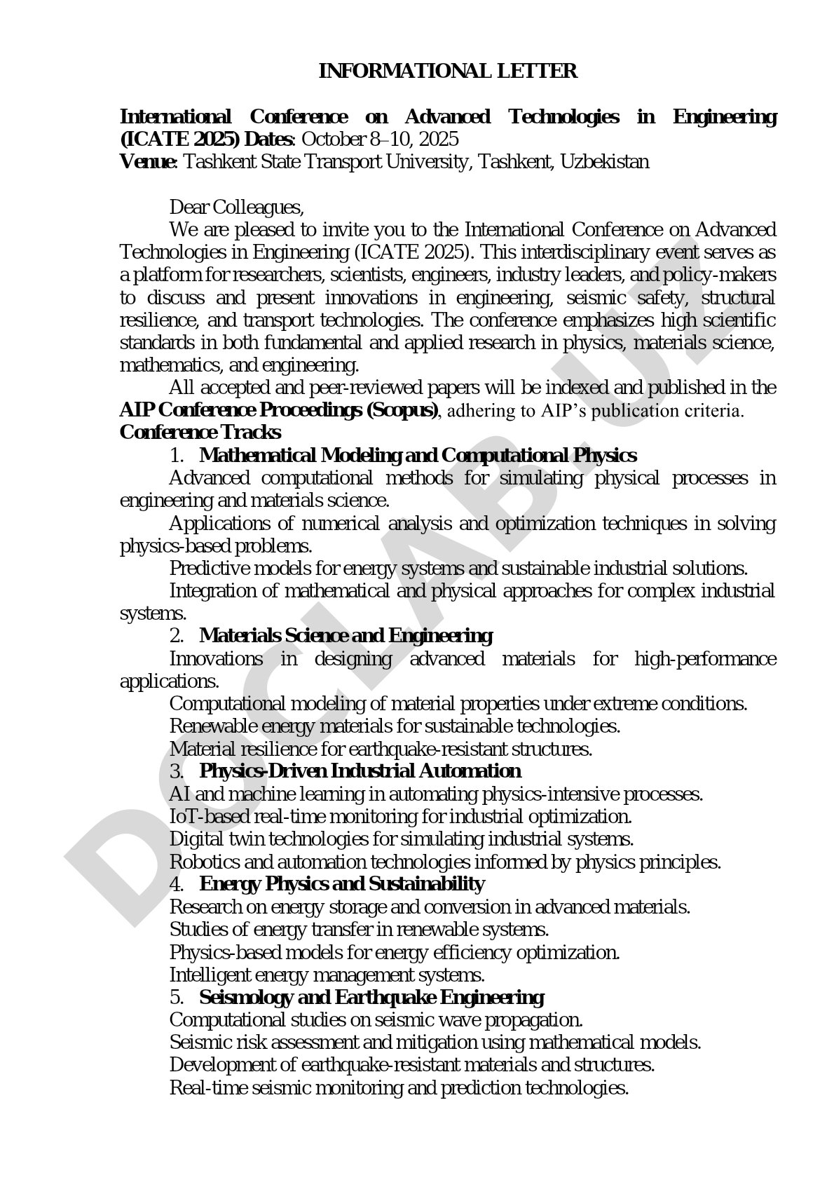 International Conference on Advanced Technologies in Engineering (ICATE 2025)