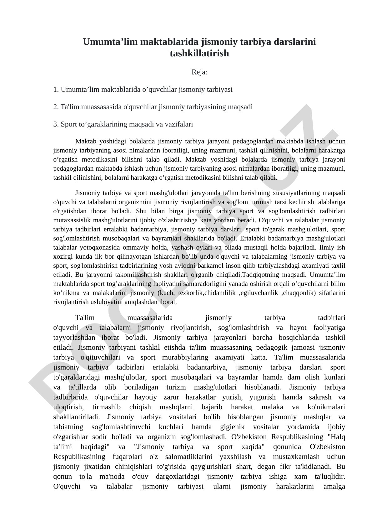 Umumta’lim maktablarida jismoniy tarbiya darslarini tashkillatirish