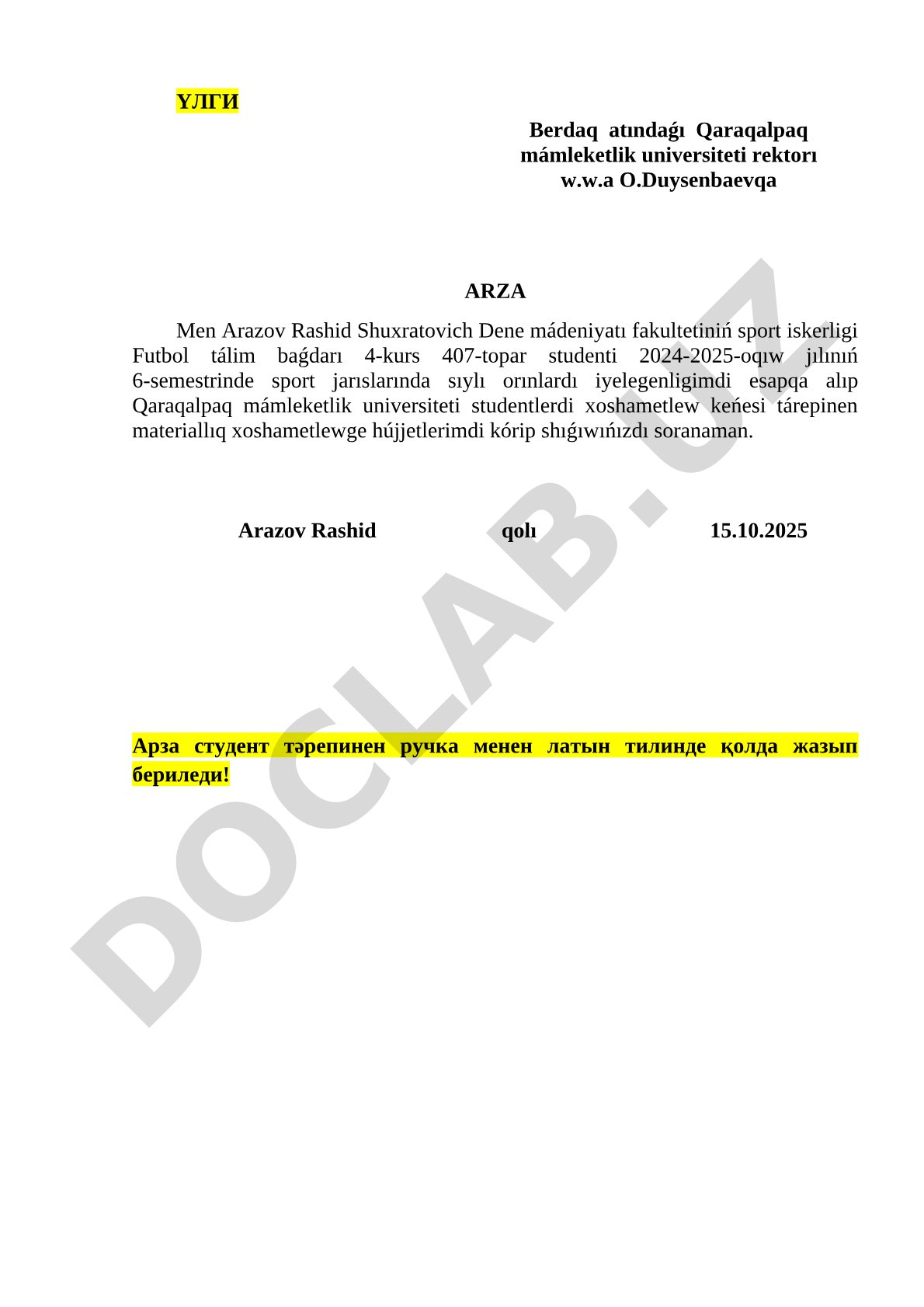Materiallıq xoshametlewge arza