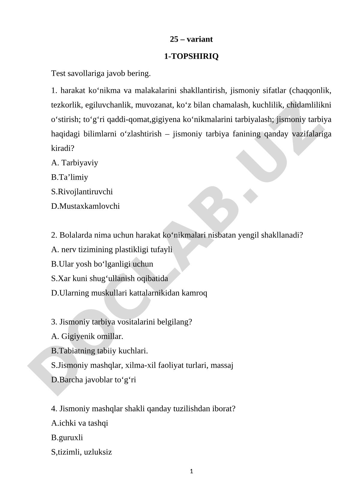 Jismoniy tarbiya fanining vazifalari va vositalari