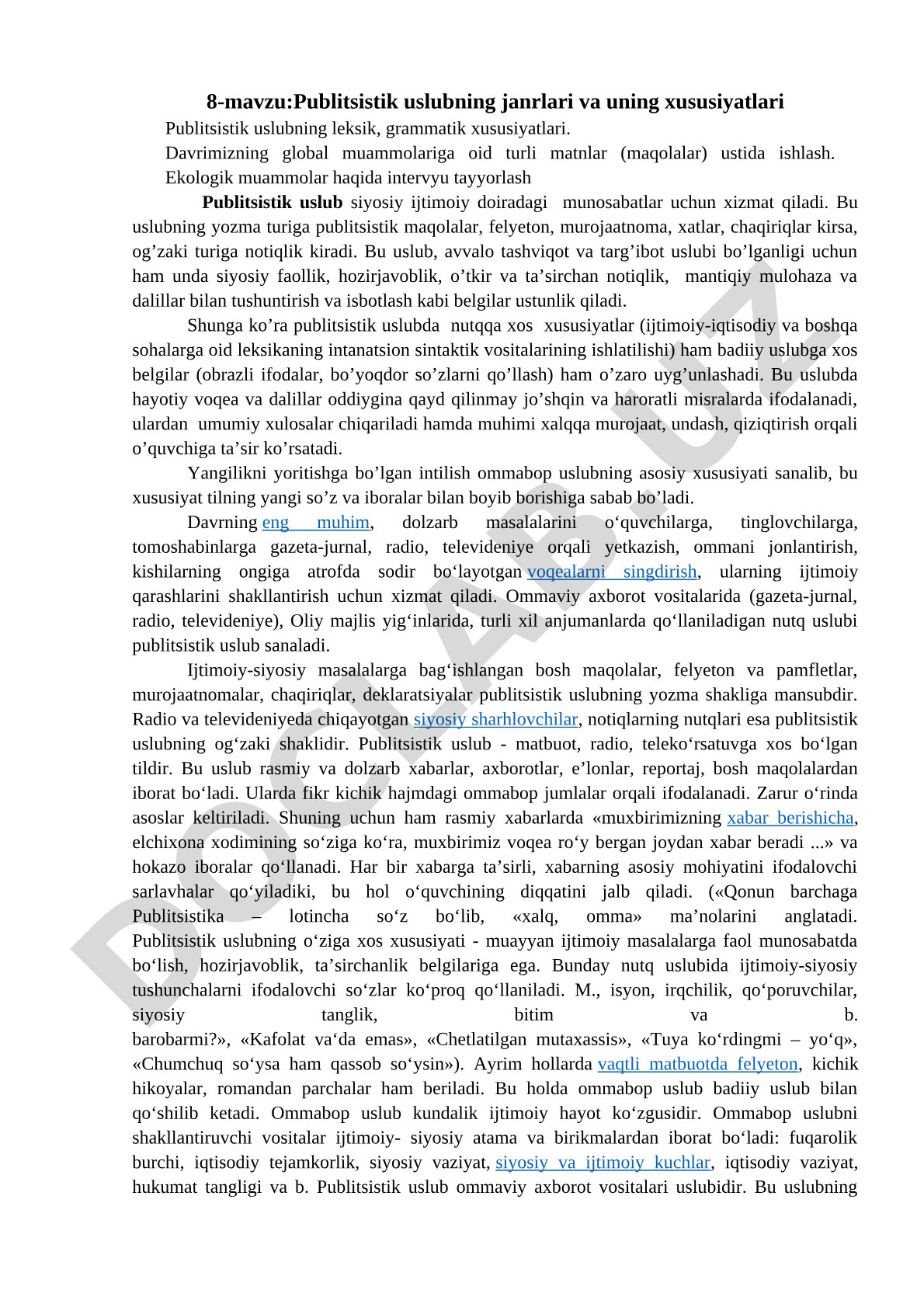 Publitsistik uslubning janrlari va uning xususiyatlari