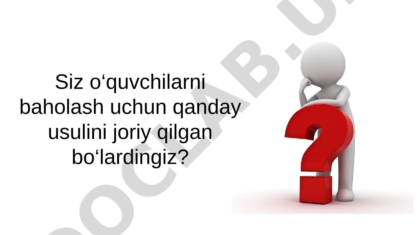 O‘QUVCHILAR O‘QUV FAOLIYATI NATIJALARINI BAHOLASHGA INNOVATSION YONDASHUVLAR