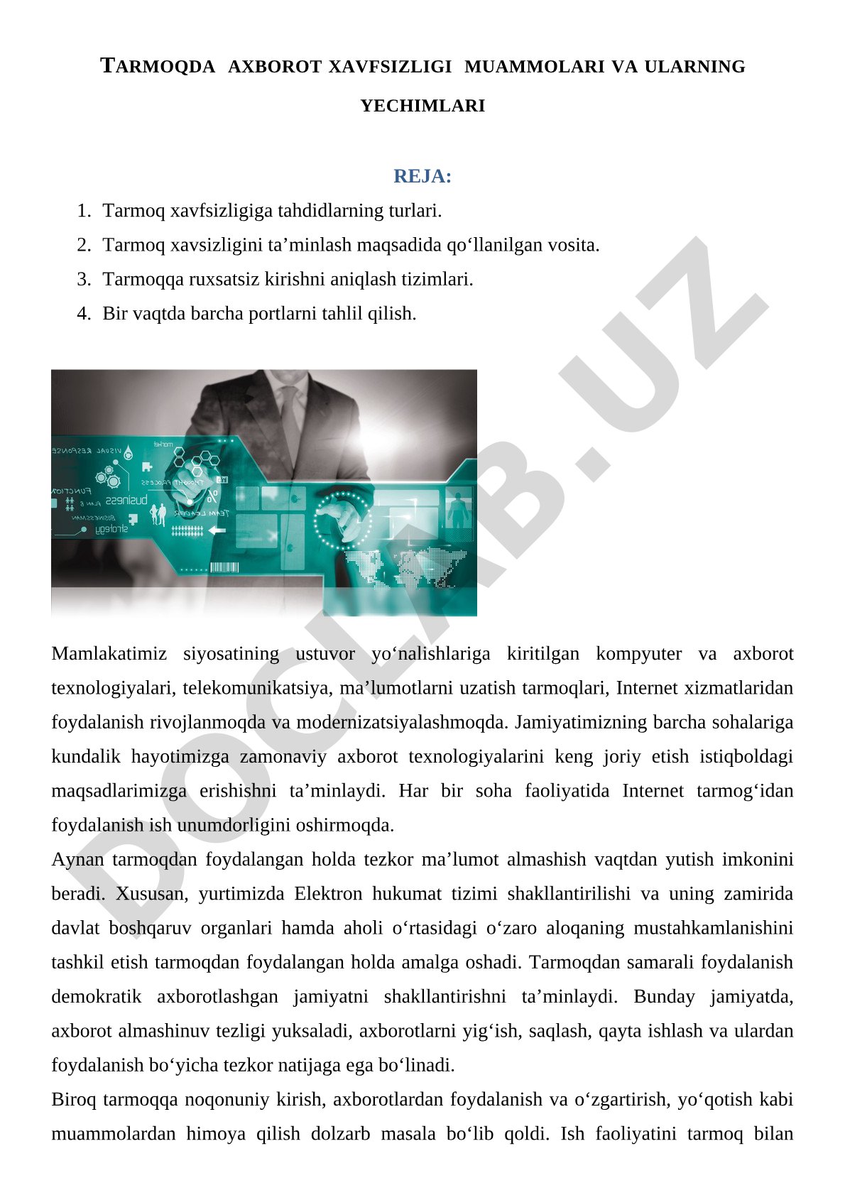 Tarmoqda axborot xavfsizligi muammolari va ularning yechimlari