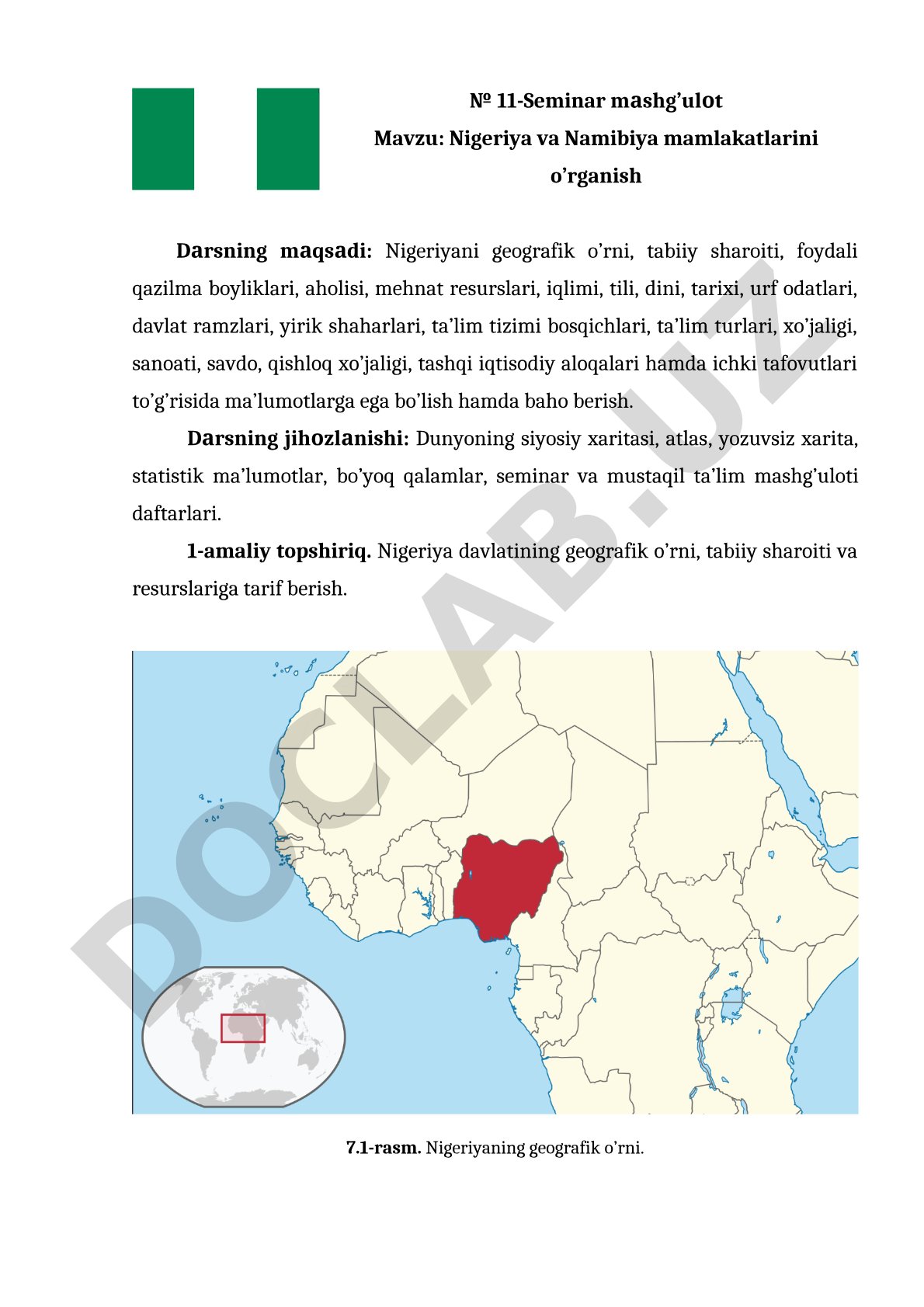 Nigeriya va Namibiya mamlakatlarini o’rganish