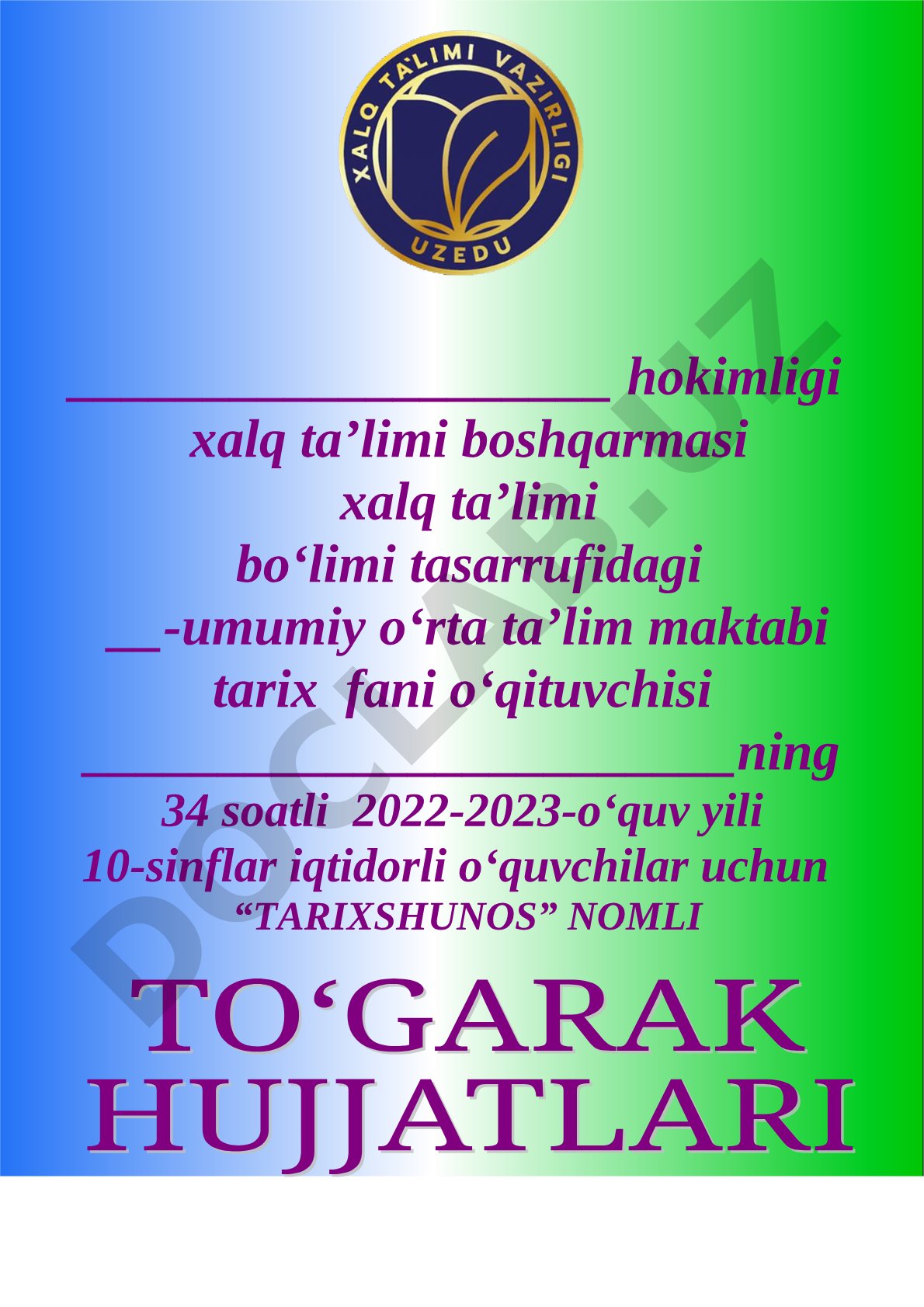 Tarixshunos to‘garagi ish rejasi
