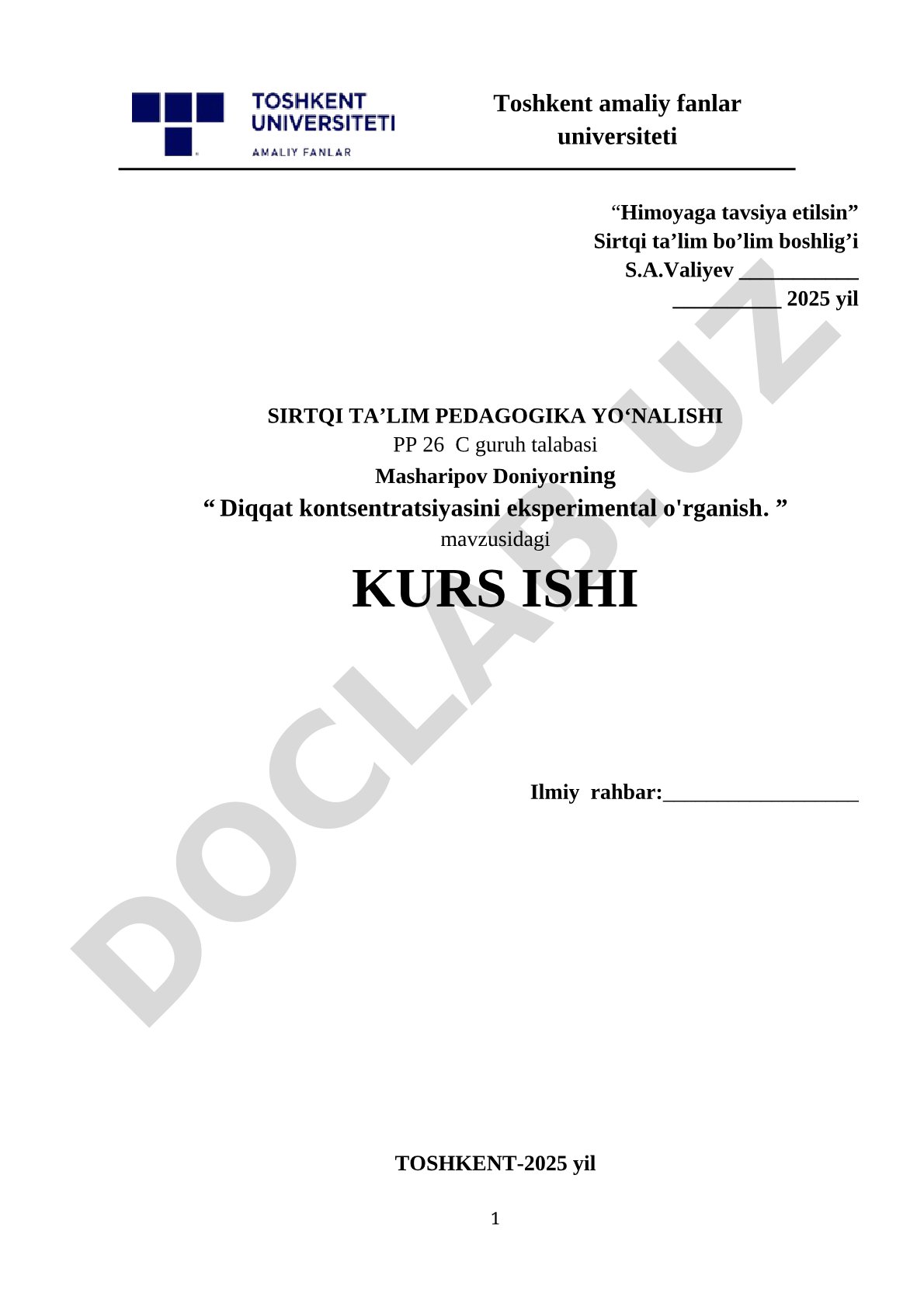 Diqqat kontsentratsiyasini eksperimental o'rganish.