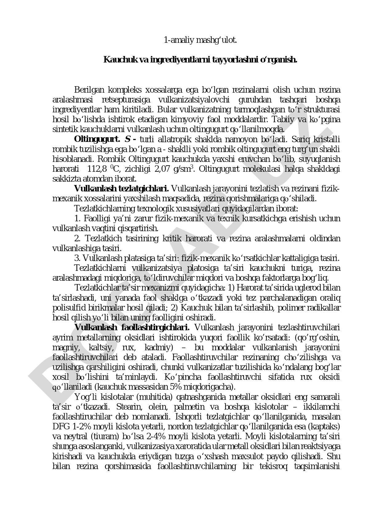 Kauchuk va ingrediyentlarni tayyorlashni o‘rganish