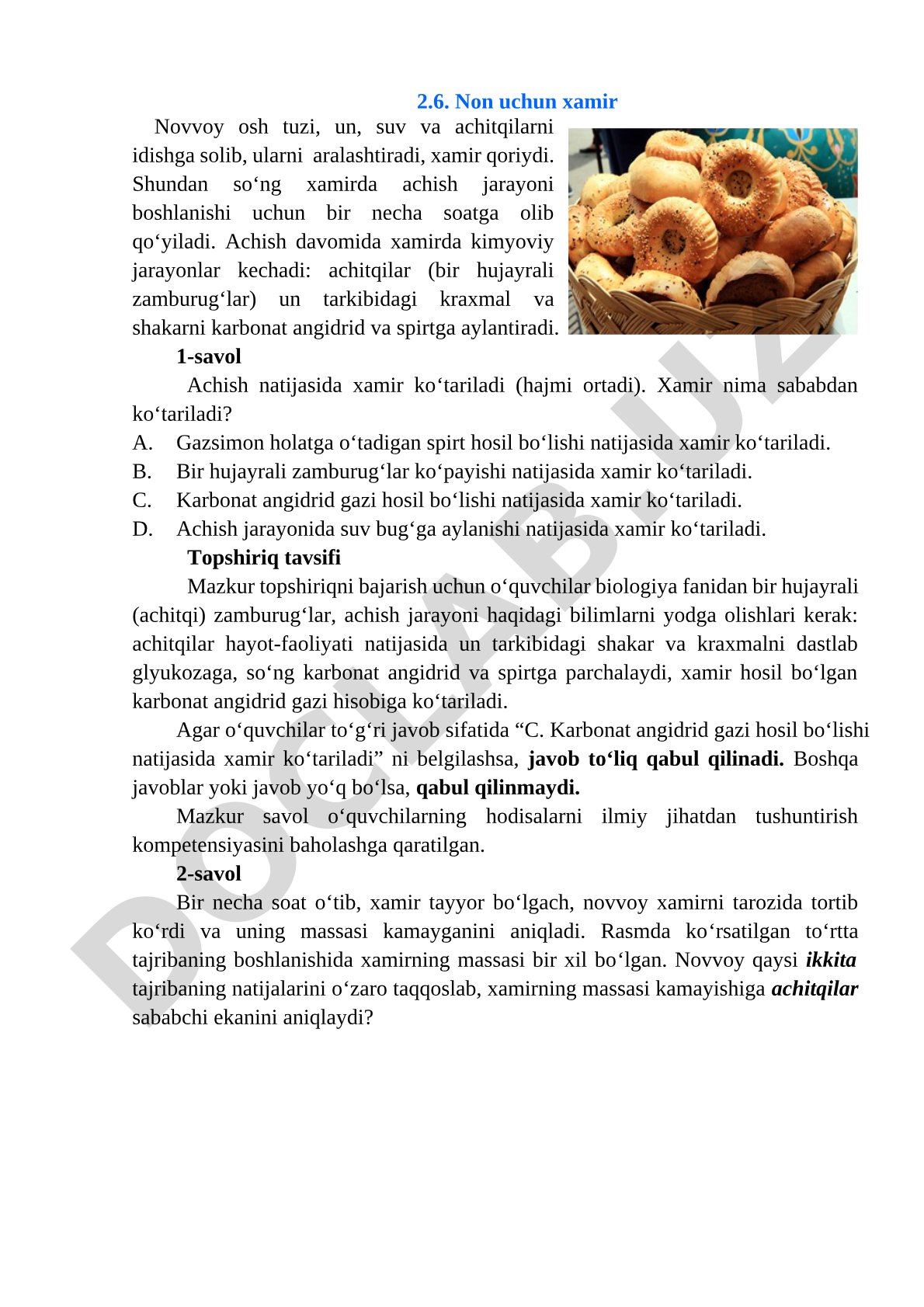 Xamirning achishida karbonat angidrid gazining hosil bo'lishi